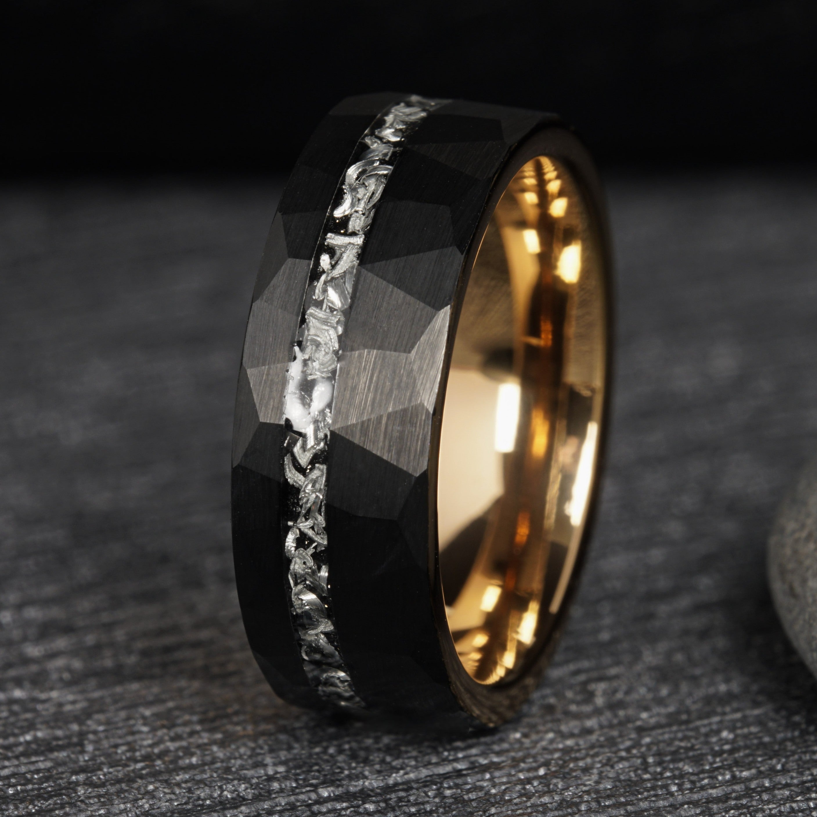 Orion - Black Tungsten Ring with Meteorite