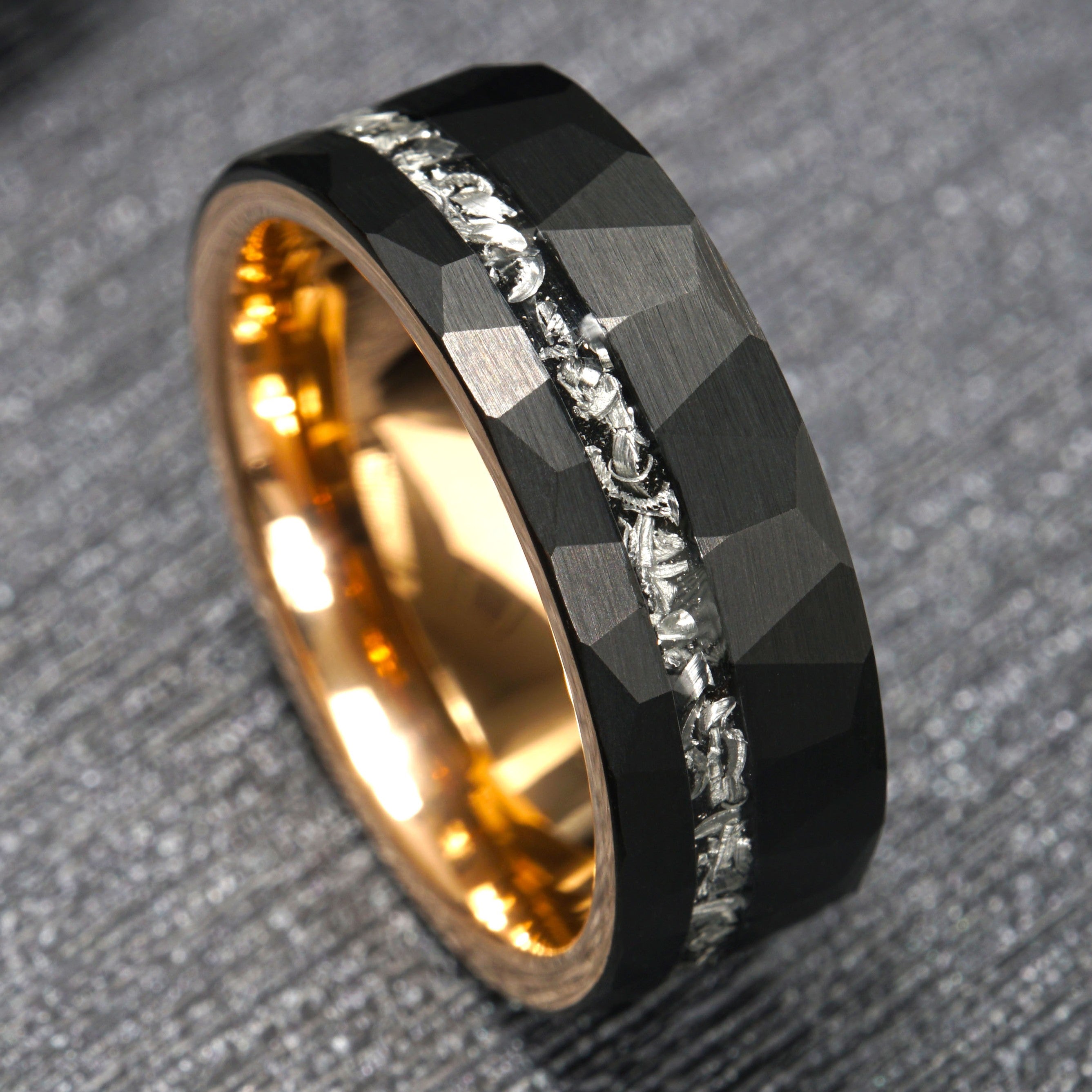 Orion - Black Tungsten Ring with Meteorite