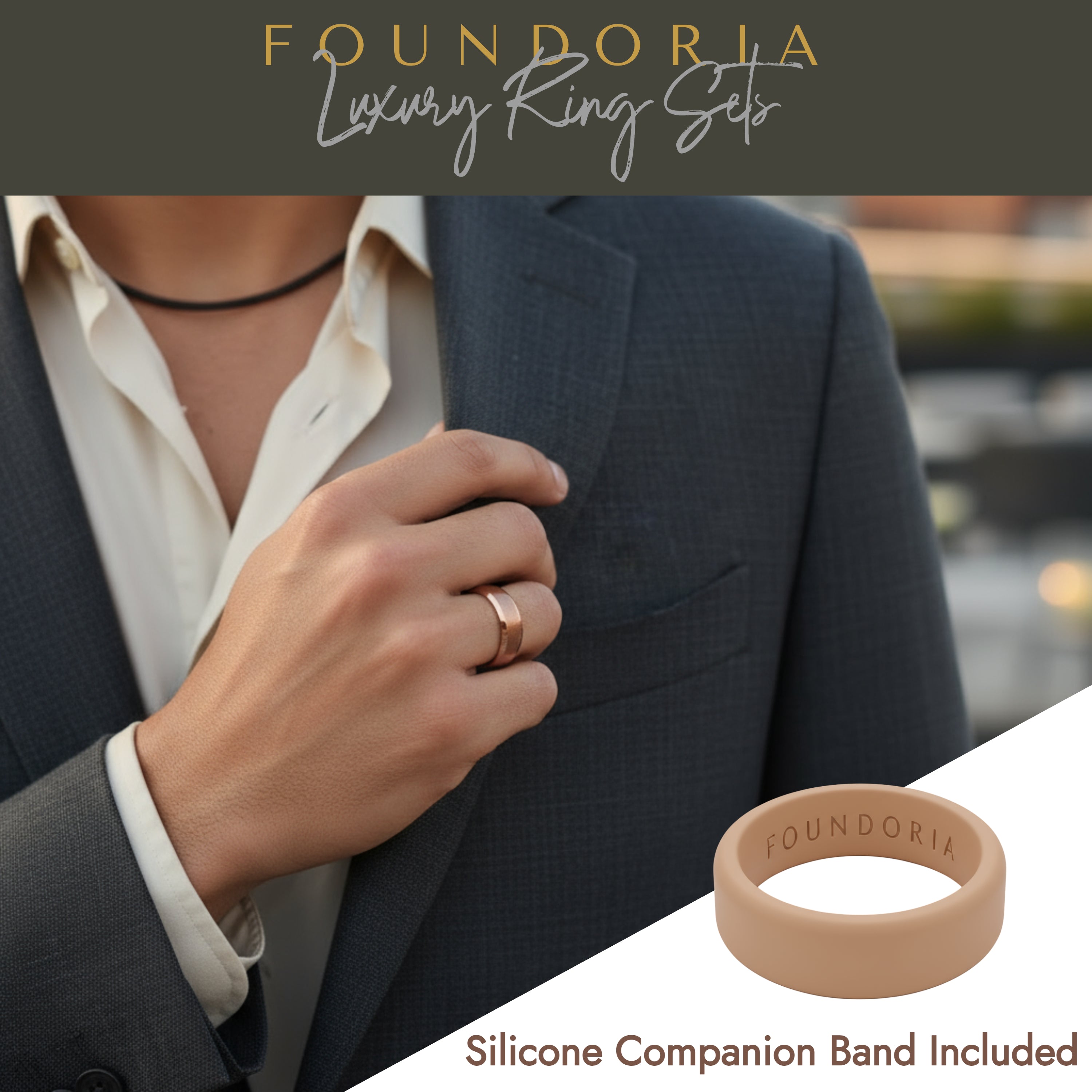 Roseon - 18K Rose Gold Tungsten Ring with Black Sleeve