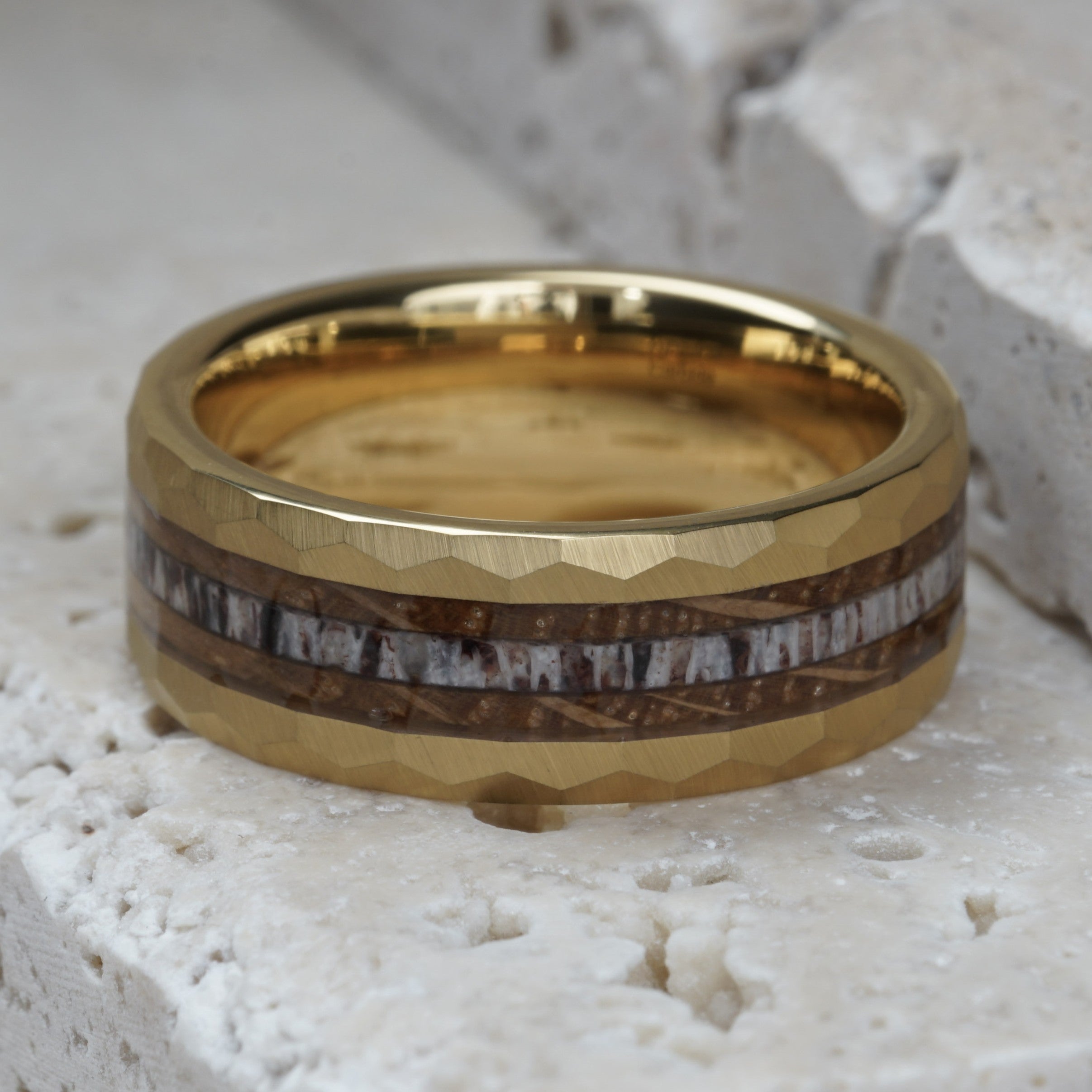 Ridge - Hammered Tungsten Ring with Antler