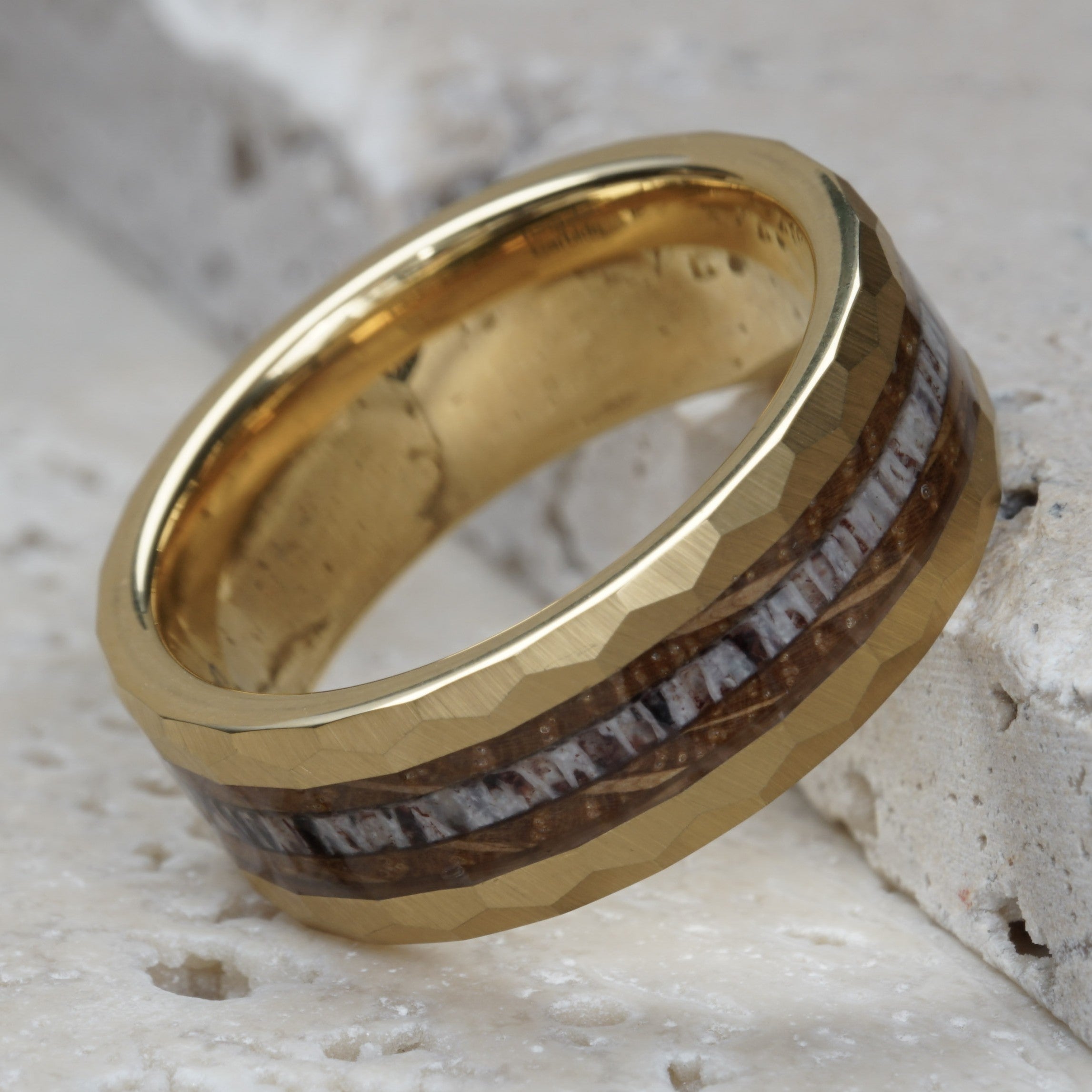 Ridge - Hammered Tungsten Ring with Antler