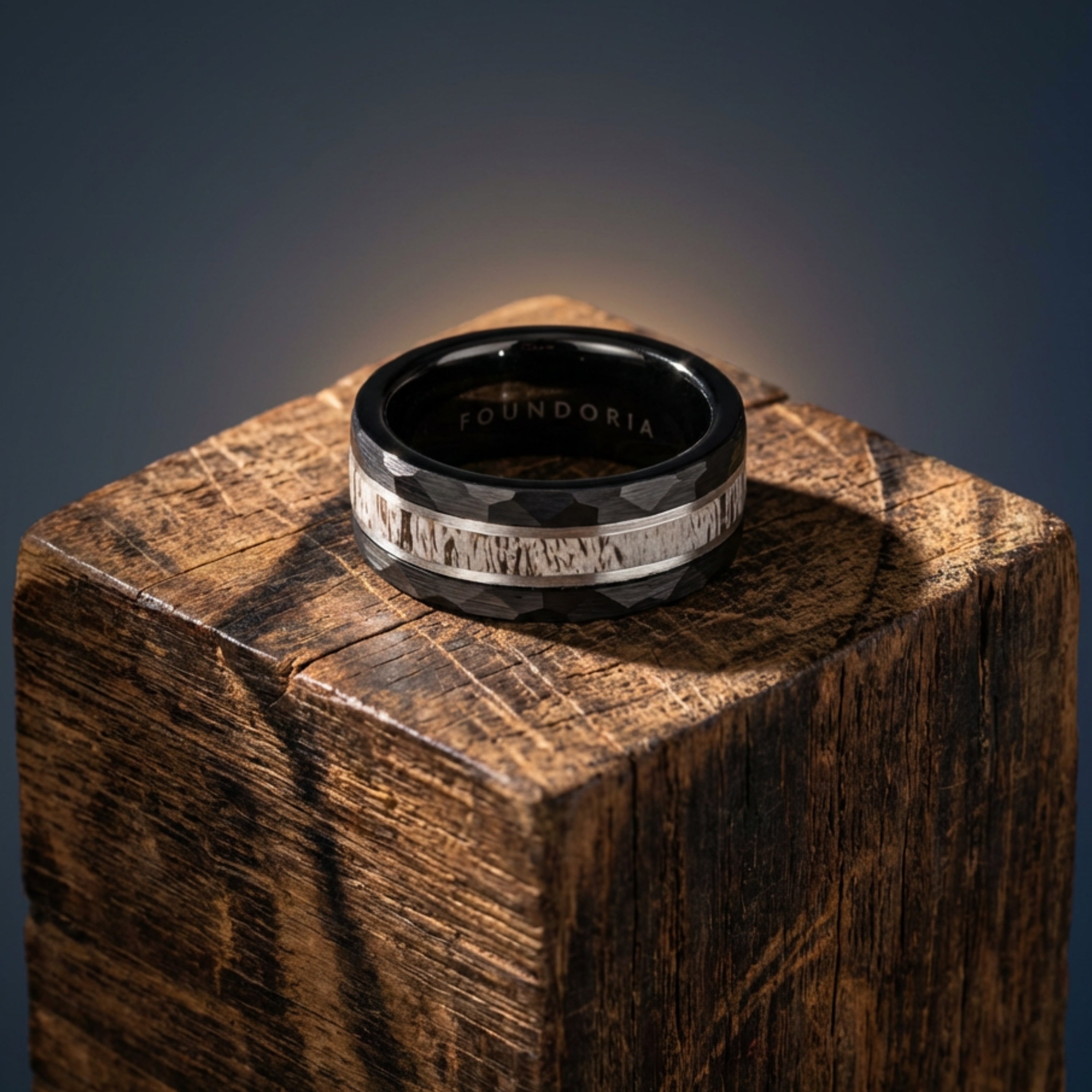 Staghorn - Black Tungsten Ring with Antler - Main Product Image | Foundoria