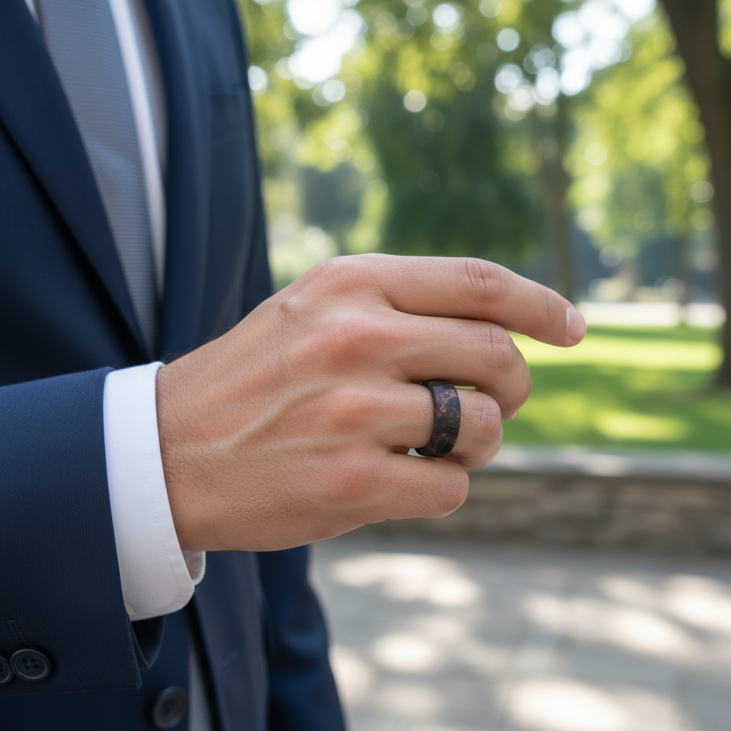 STRATUM Carbon Fibre Modern Mens ring | Foundoria