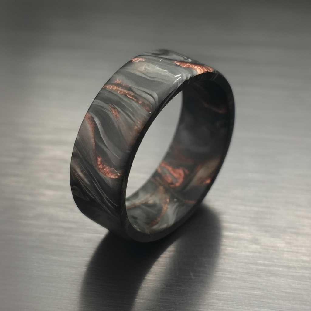 STRATUM Forged Carbon Fibre Modern Mens ring with copper | Foundoria