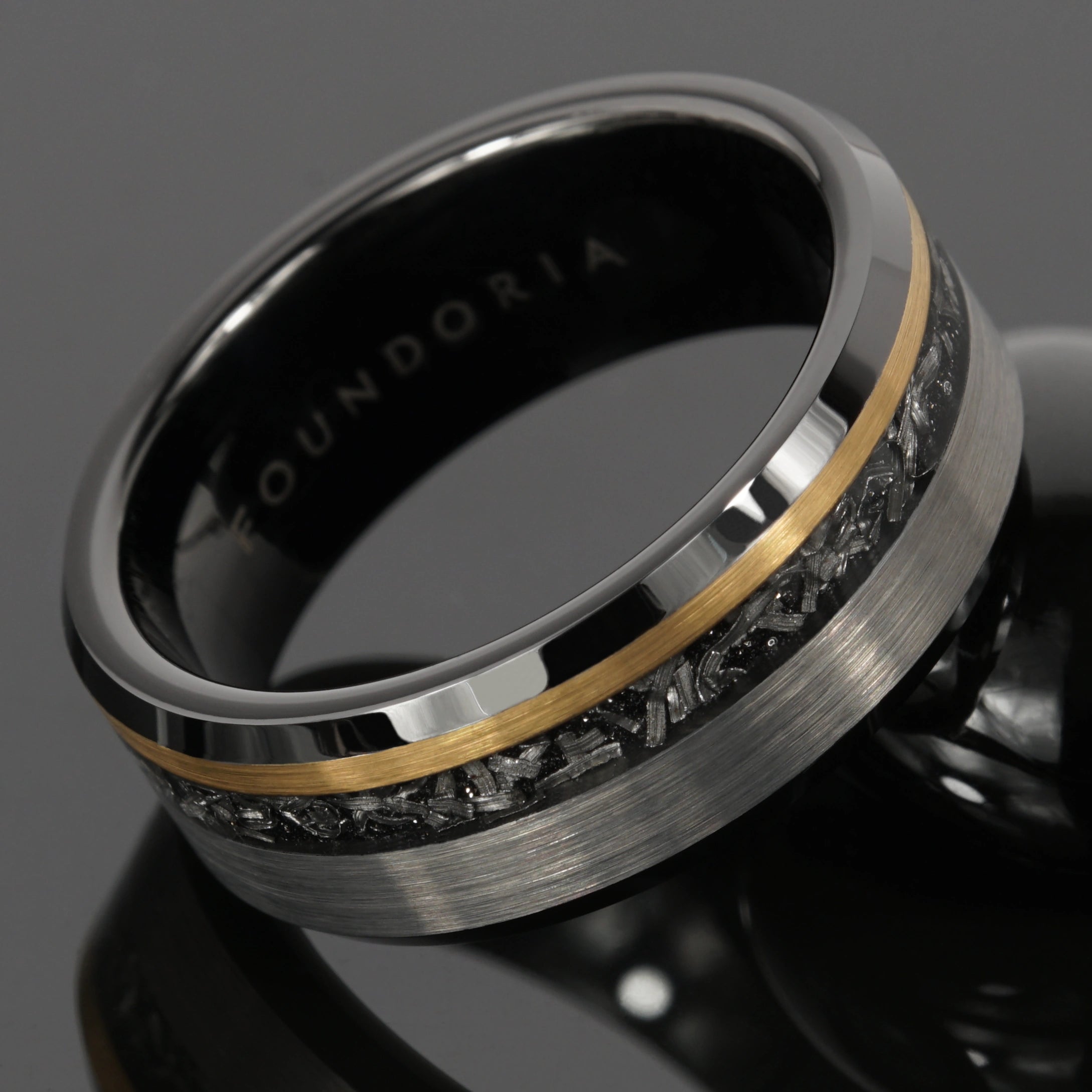 Stellar - Two-Tone Tungsten Ring with Meteorite