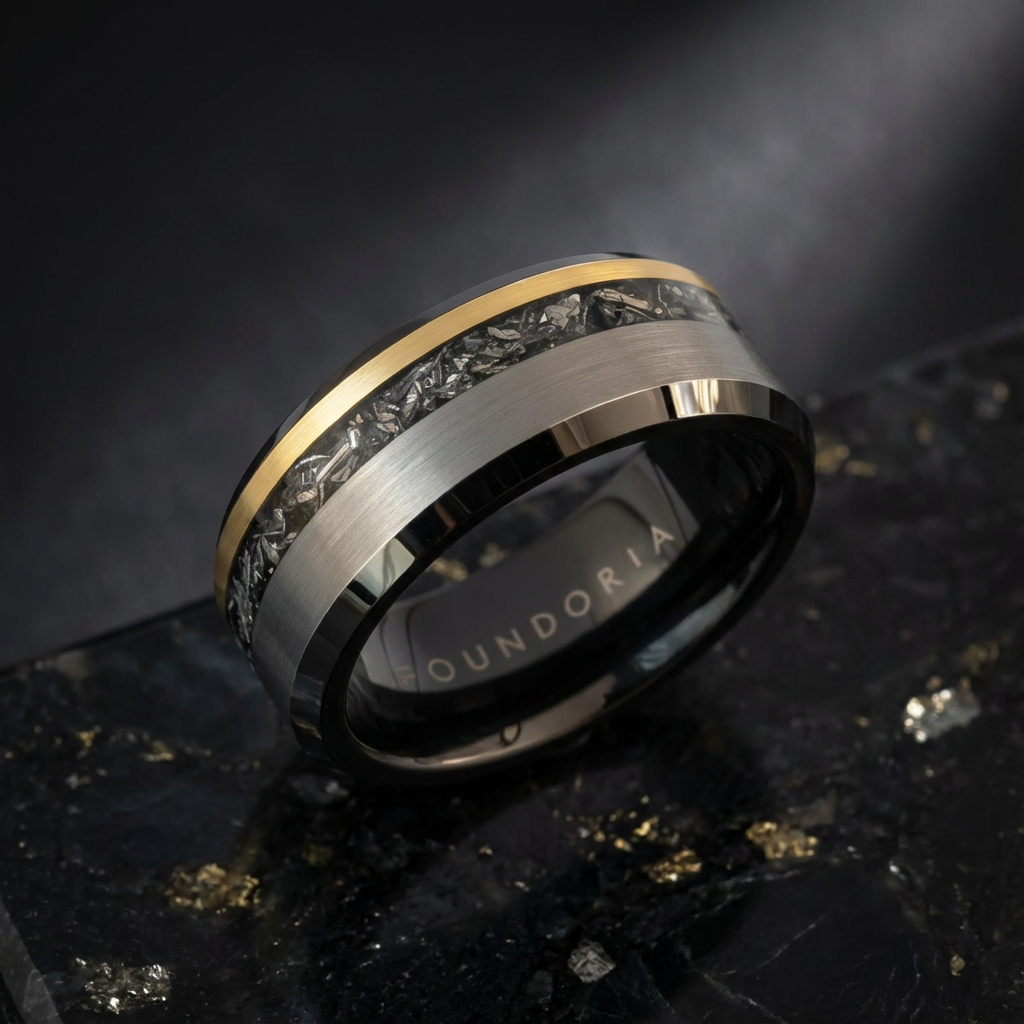 Stellar - Two-Tone Tungsten Ring with Meteorite - Main Product Image | Foundoria