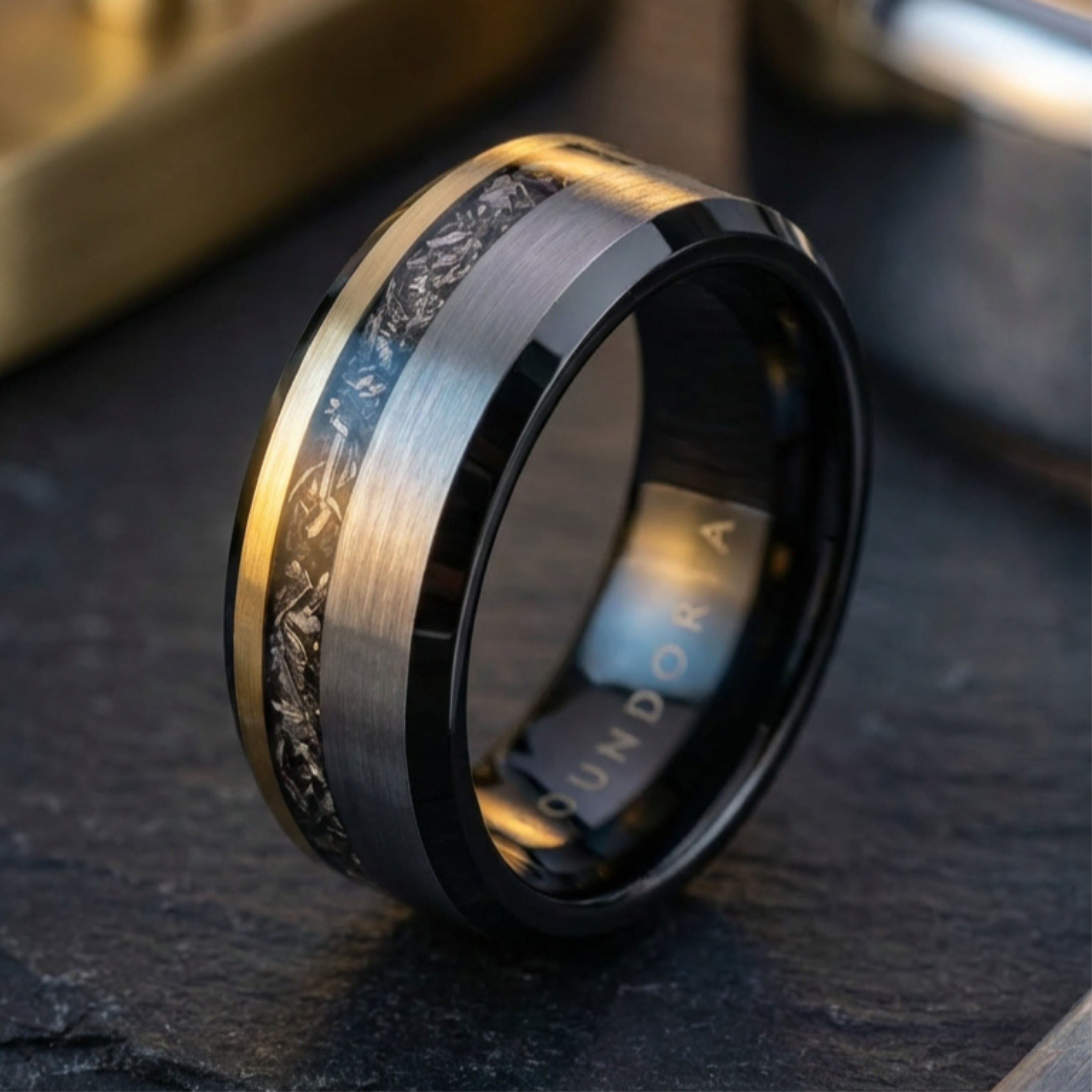 Stellar - Two-Tone Tungsten Ring with Meteorite