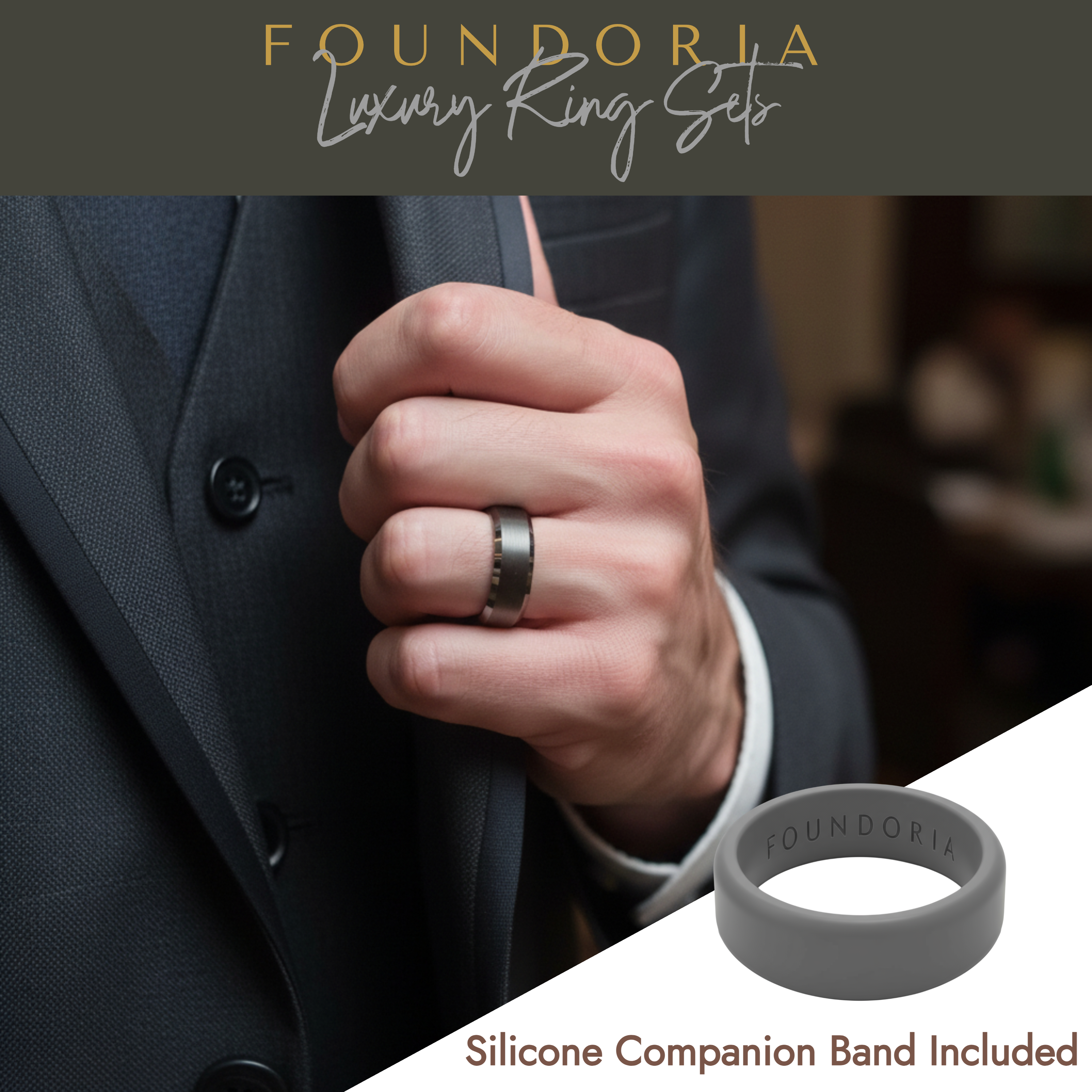 Titanis - Gunmetal Tungsten Ring with Black Sleeve