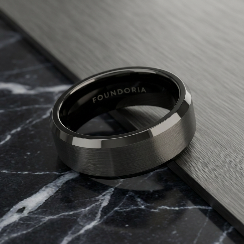 Titanis - Gunmetal Tungsten Ring with Black Sleeve