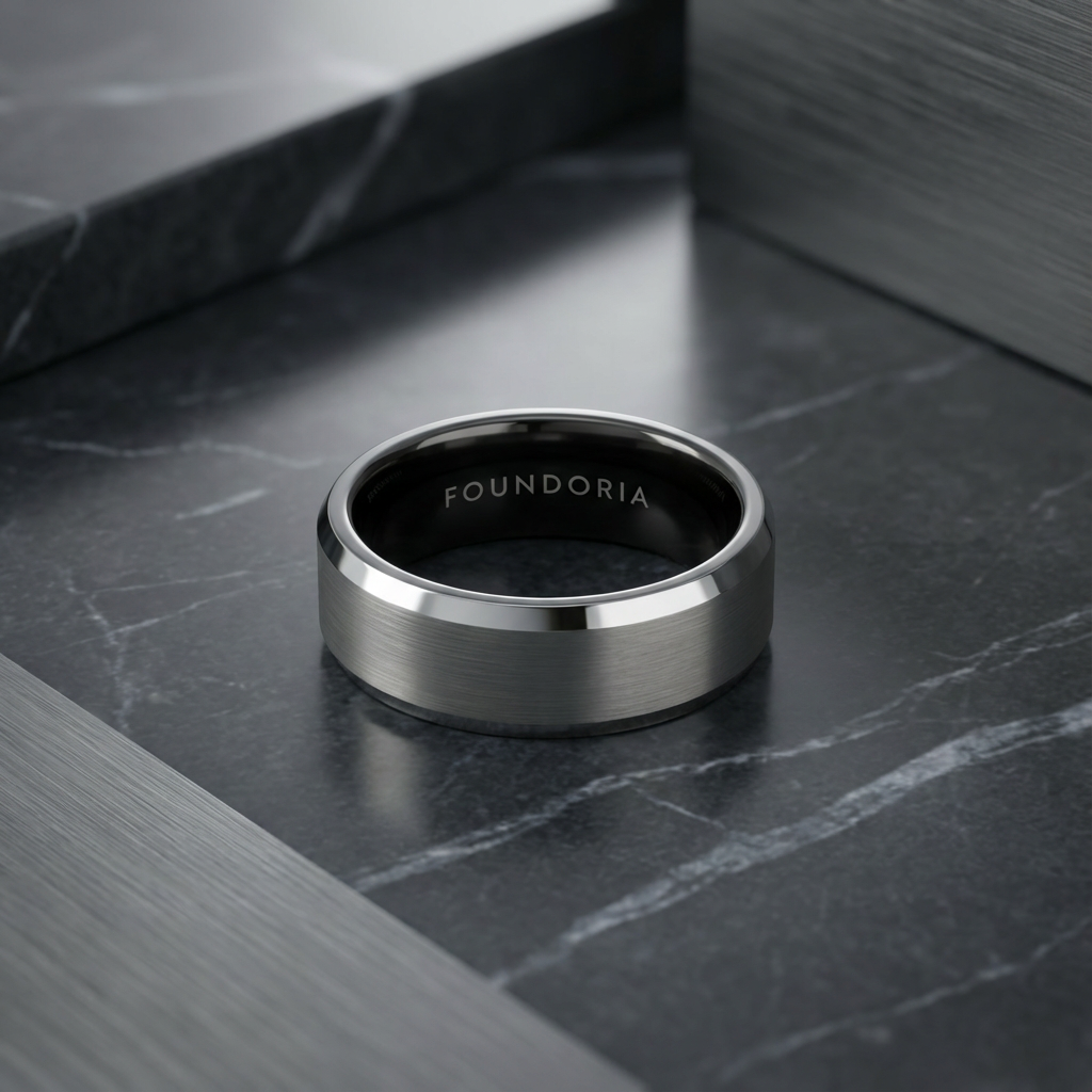 Argentis - Silver Tungsten Ring with Black Sleeve
