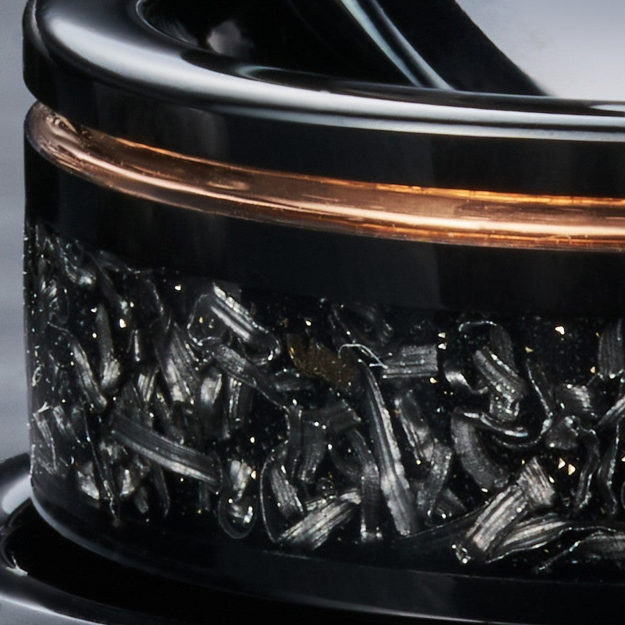 Umbra - Black Tungsten Ring with Rose Gold