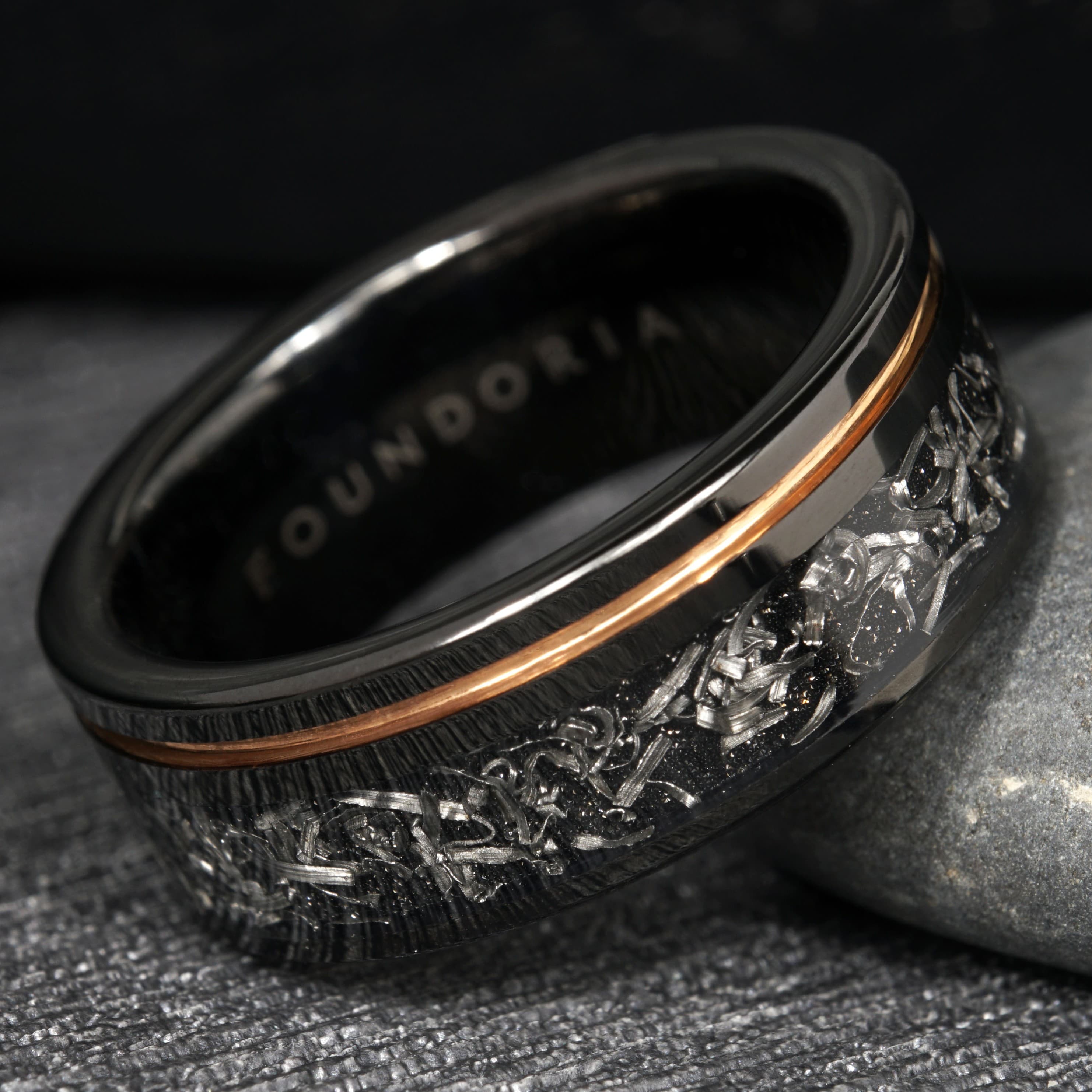 Umbra - Black Tungsten Ring with Rose Gold