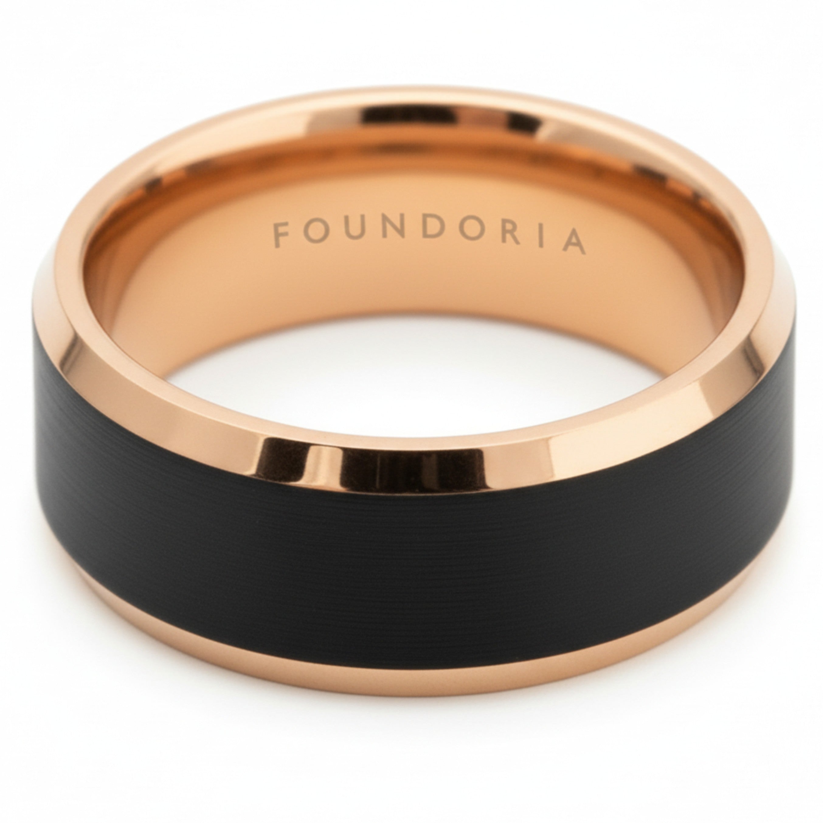 Vesper - Black Tungsten Ring with Rose Gold