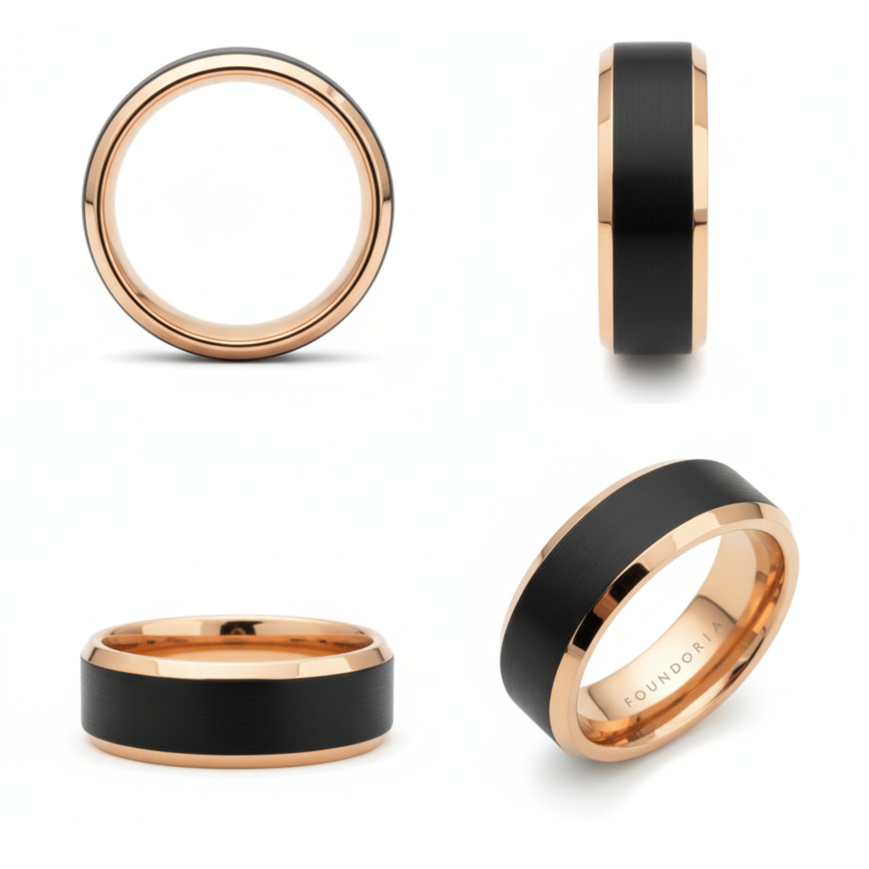 Vesper - Black Tungsten Ring with Rose Gold - Lifestyle Shot | Foundoria
