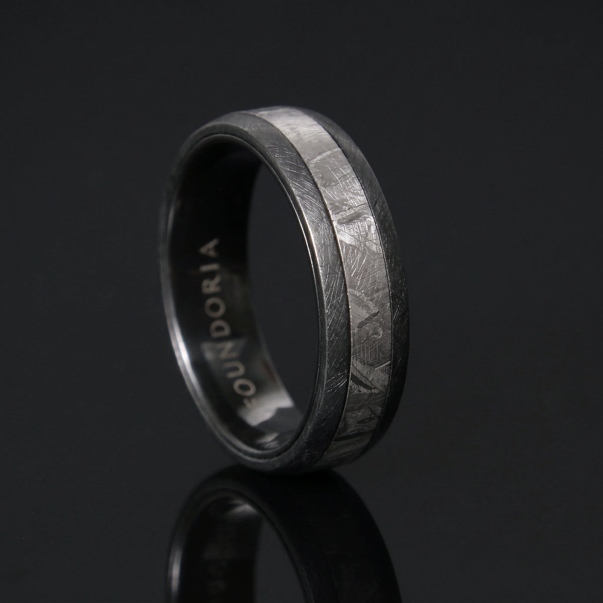 Vesper - Black Zirconium Ring with Meteorite