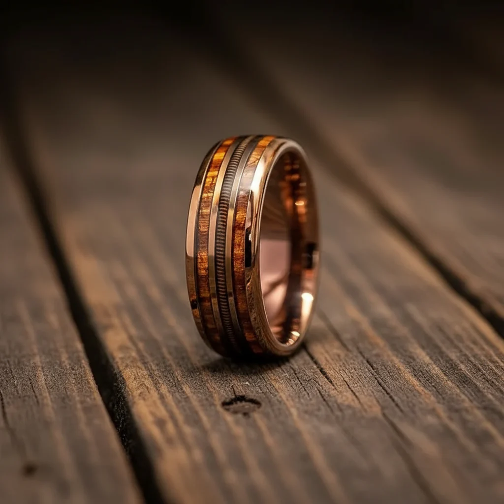 WOODWELD mens modern ring - tungsten, whiskey barrel, guitar string, coffee band