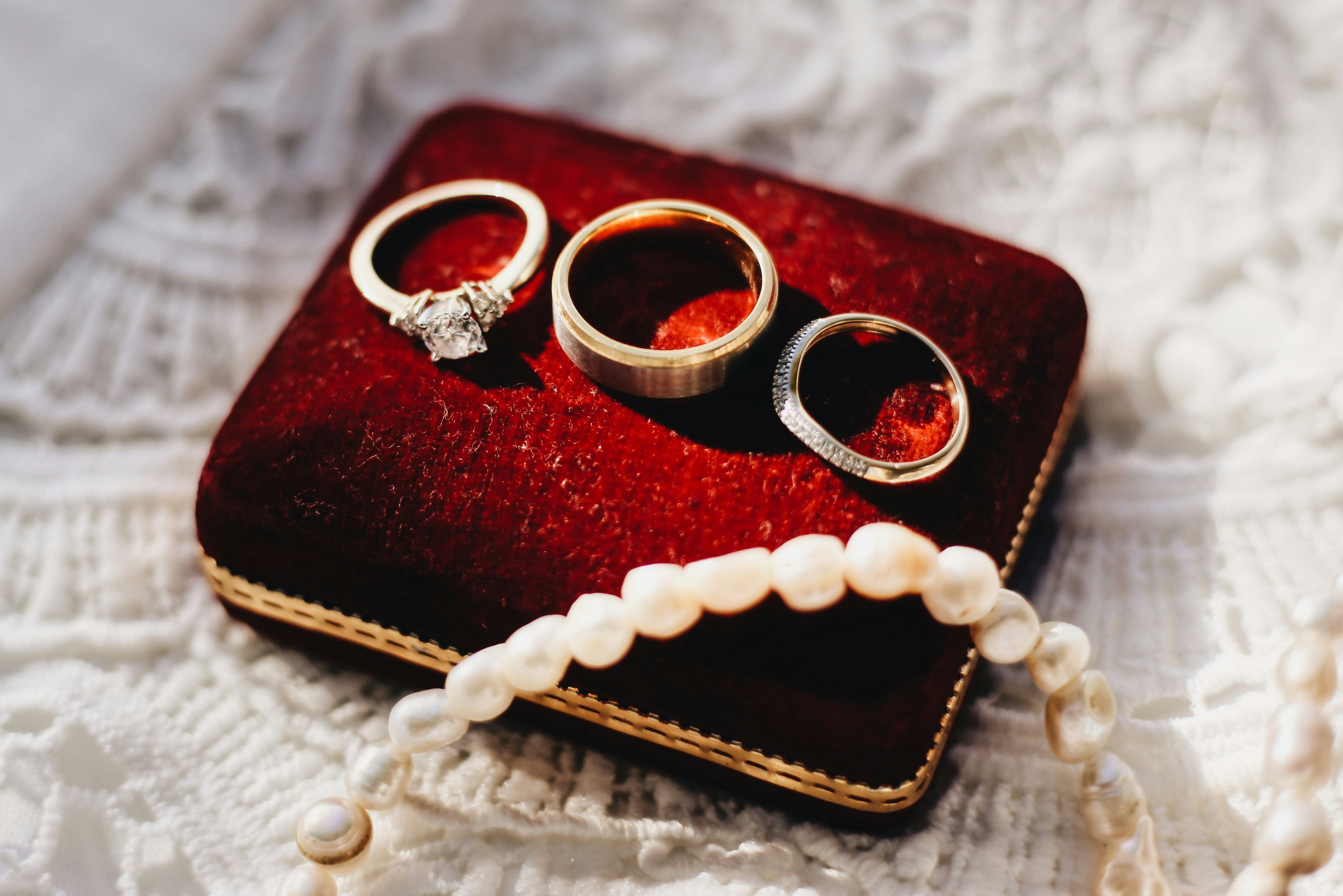 Foundoria Wedding Rings on velvet cushion