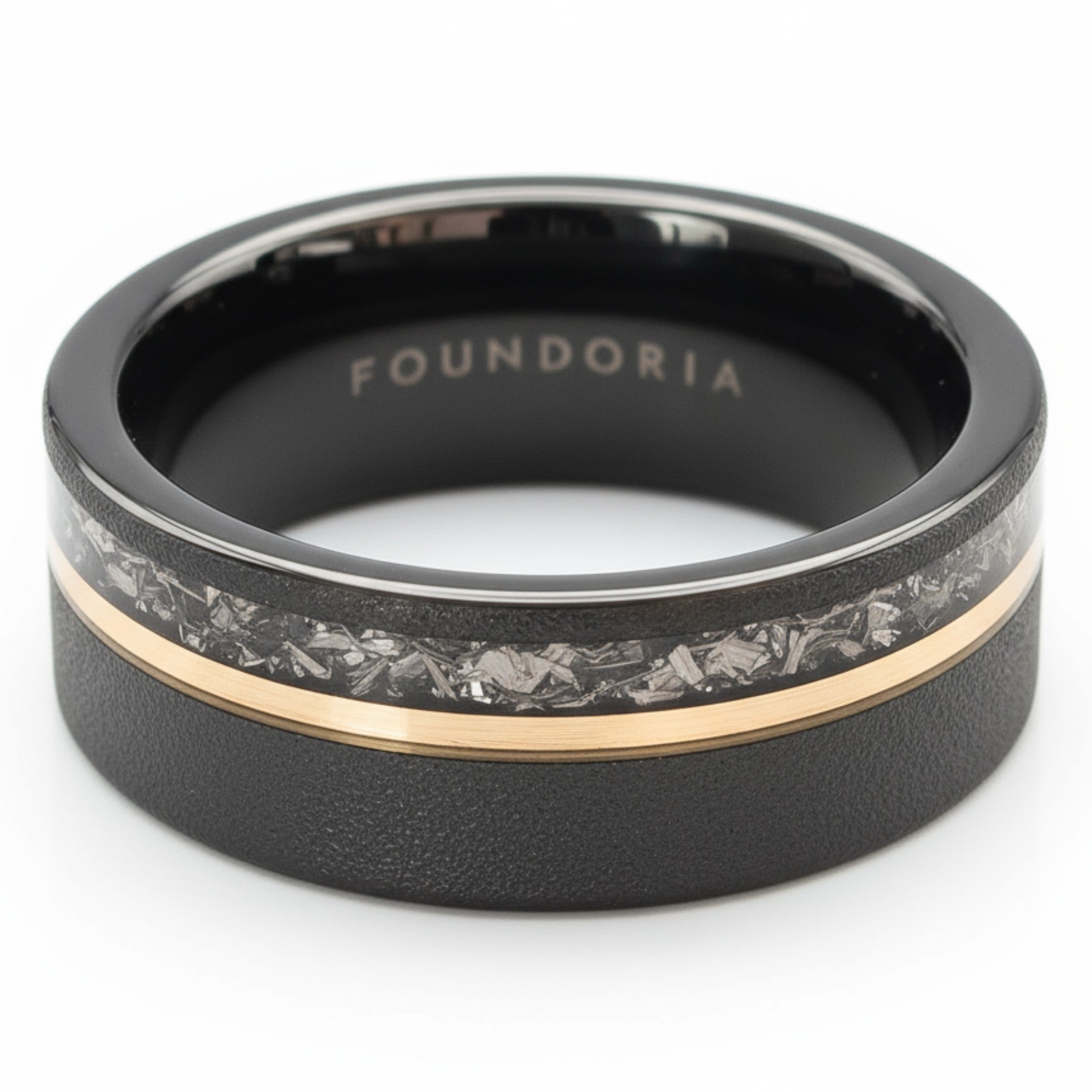 Lunaris - Tungsten Ring with Meteorite & Rose Gold