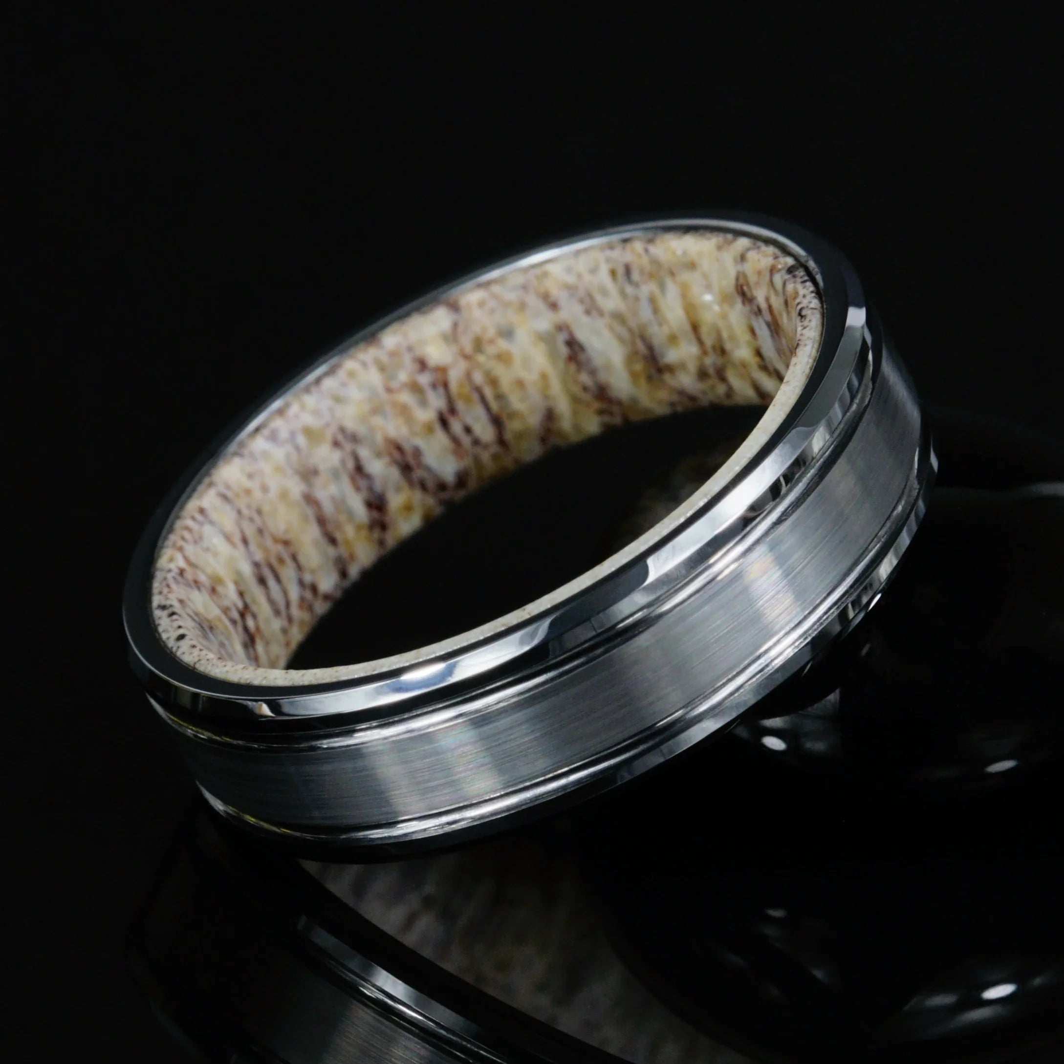 Braemar tungsten ring with a Scottish deer antler sleeve