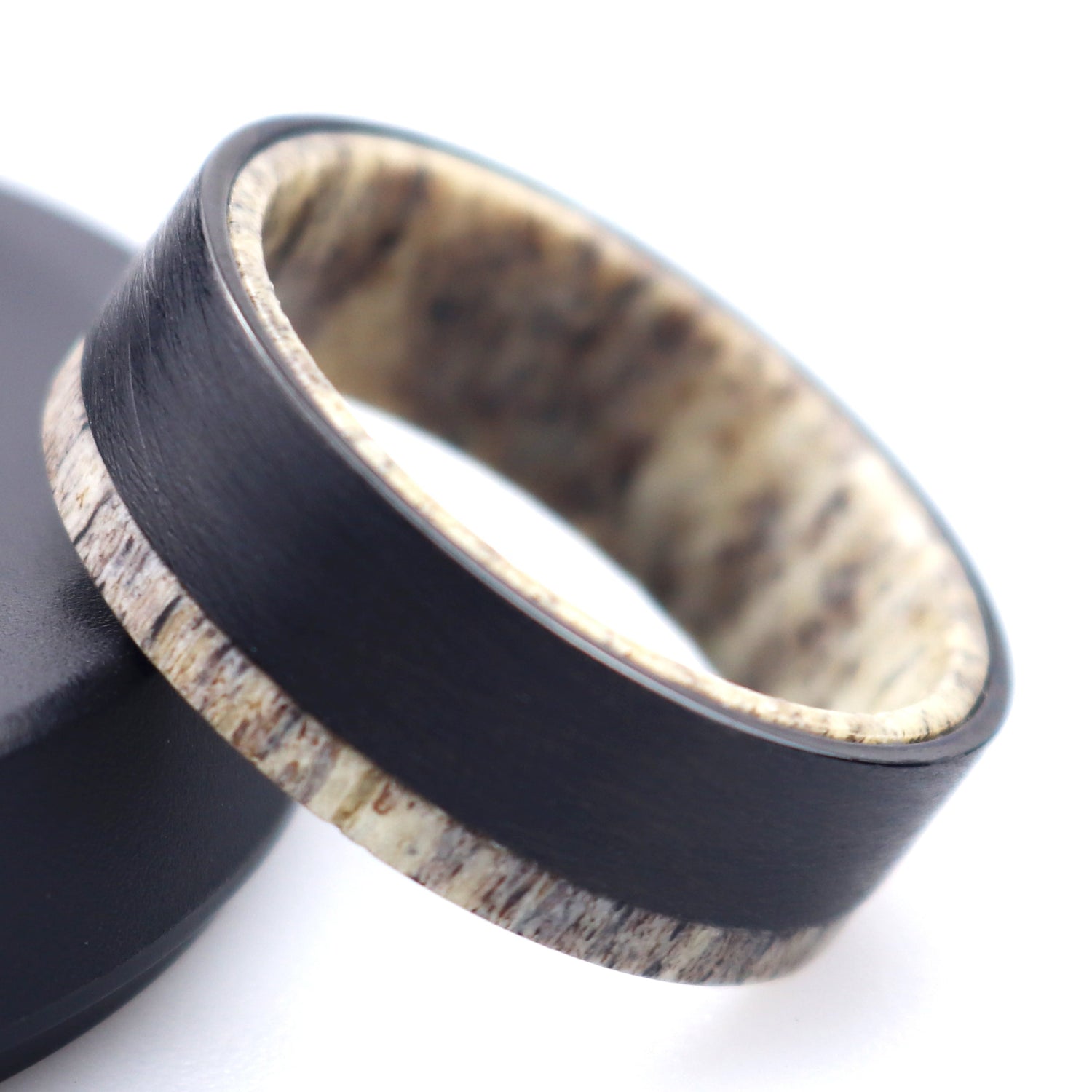 Naturally Shed Deer Antler Band with Blackened wood