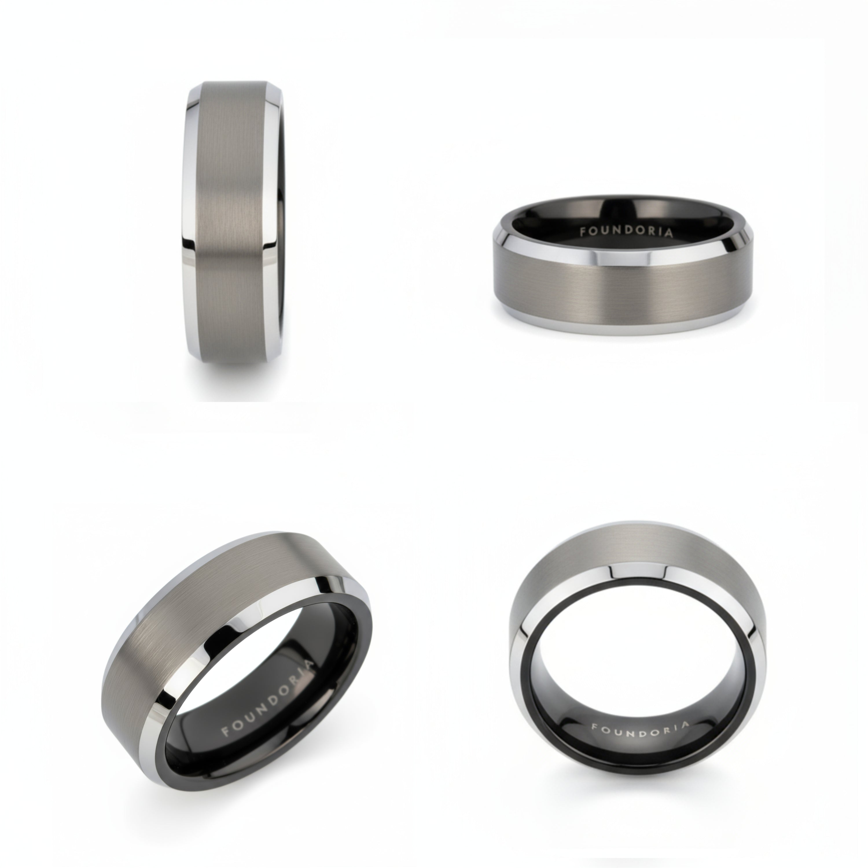 Argentis - Silver Tungsten Ring with Black Sleeve