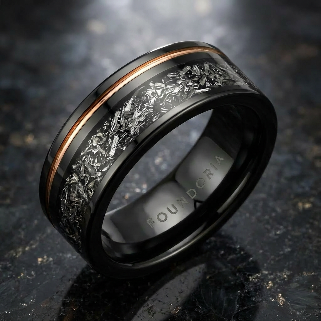 Umbra - Black Tungsten Ring with Rose Gold