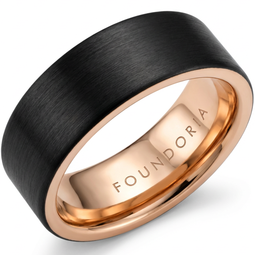 Aurin - Black Tungsten Ring with Rose Gold