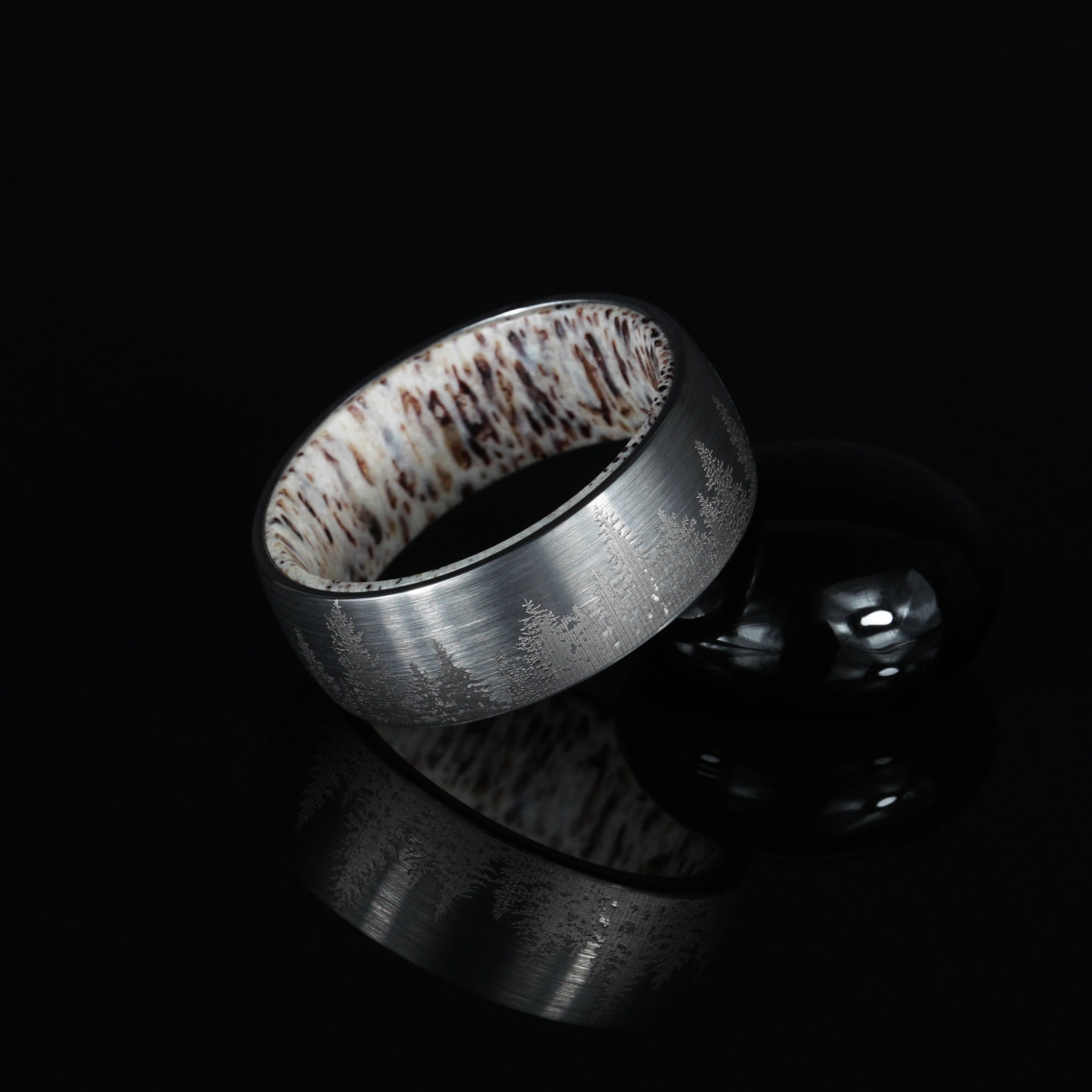 Rowan - Forest Engraved Tungsten Deer Antler Ring