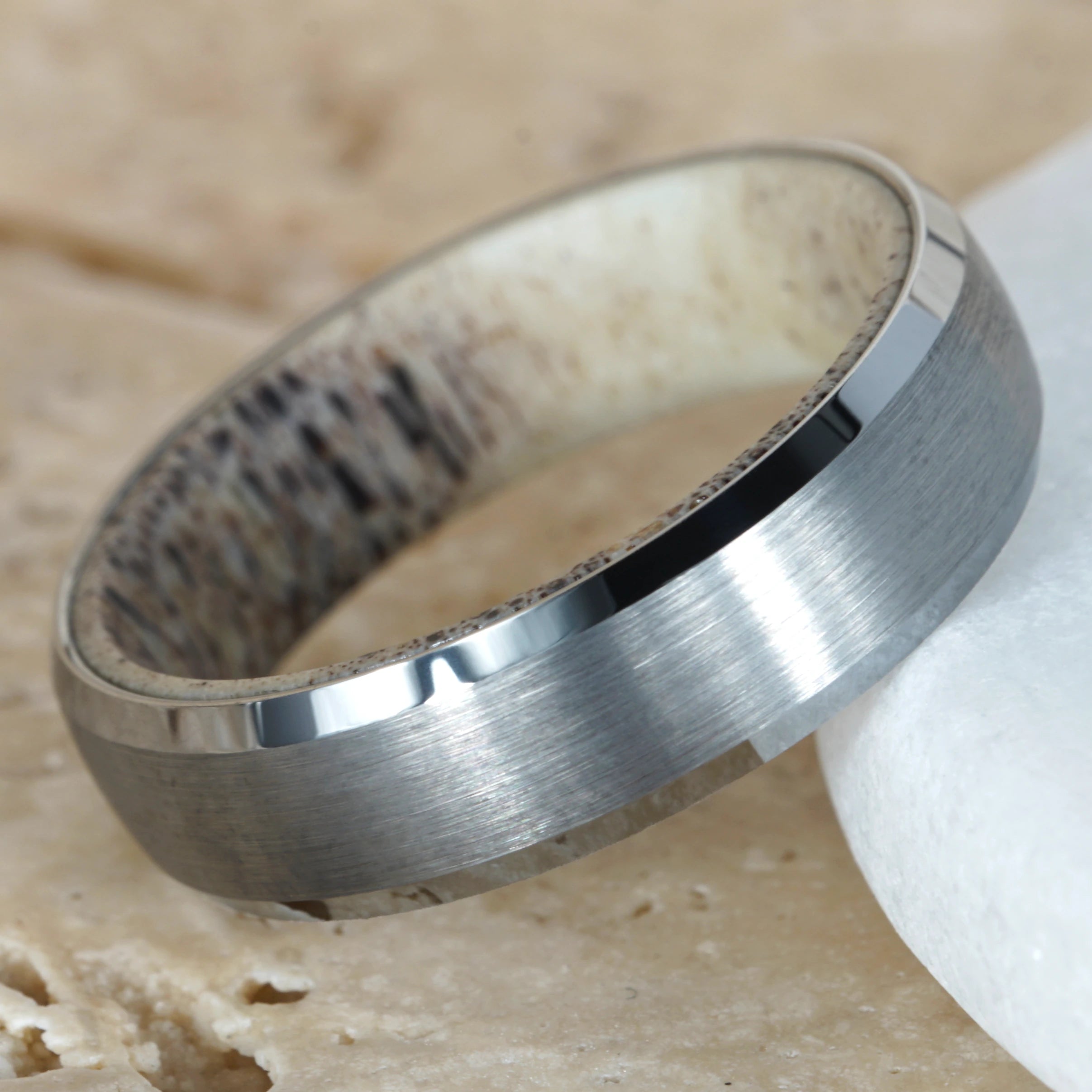Skye - Bevelled Tungsten Ring with Scottish Deer Antler