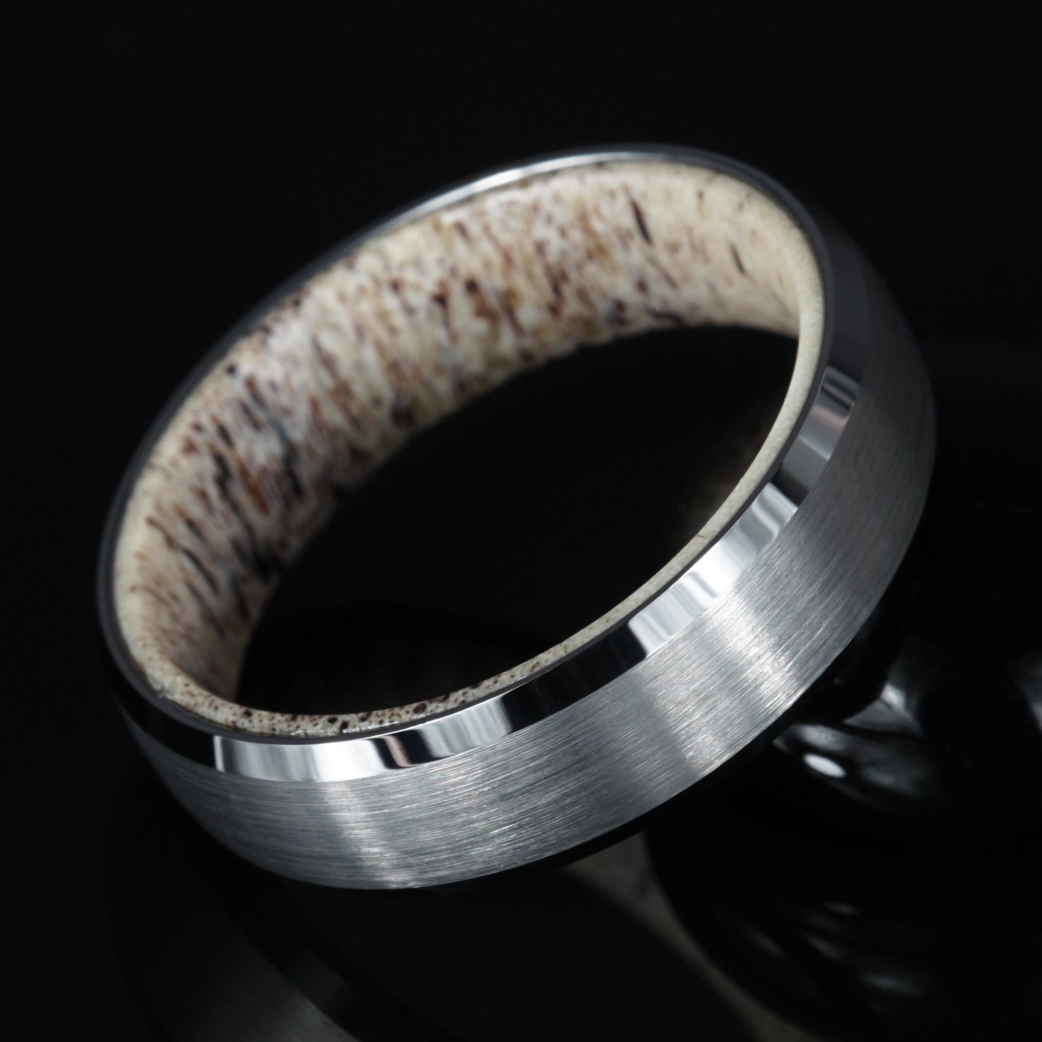 Skye - Bevelled Tungsten Ring with Scottish Deer Antler