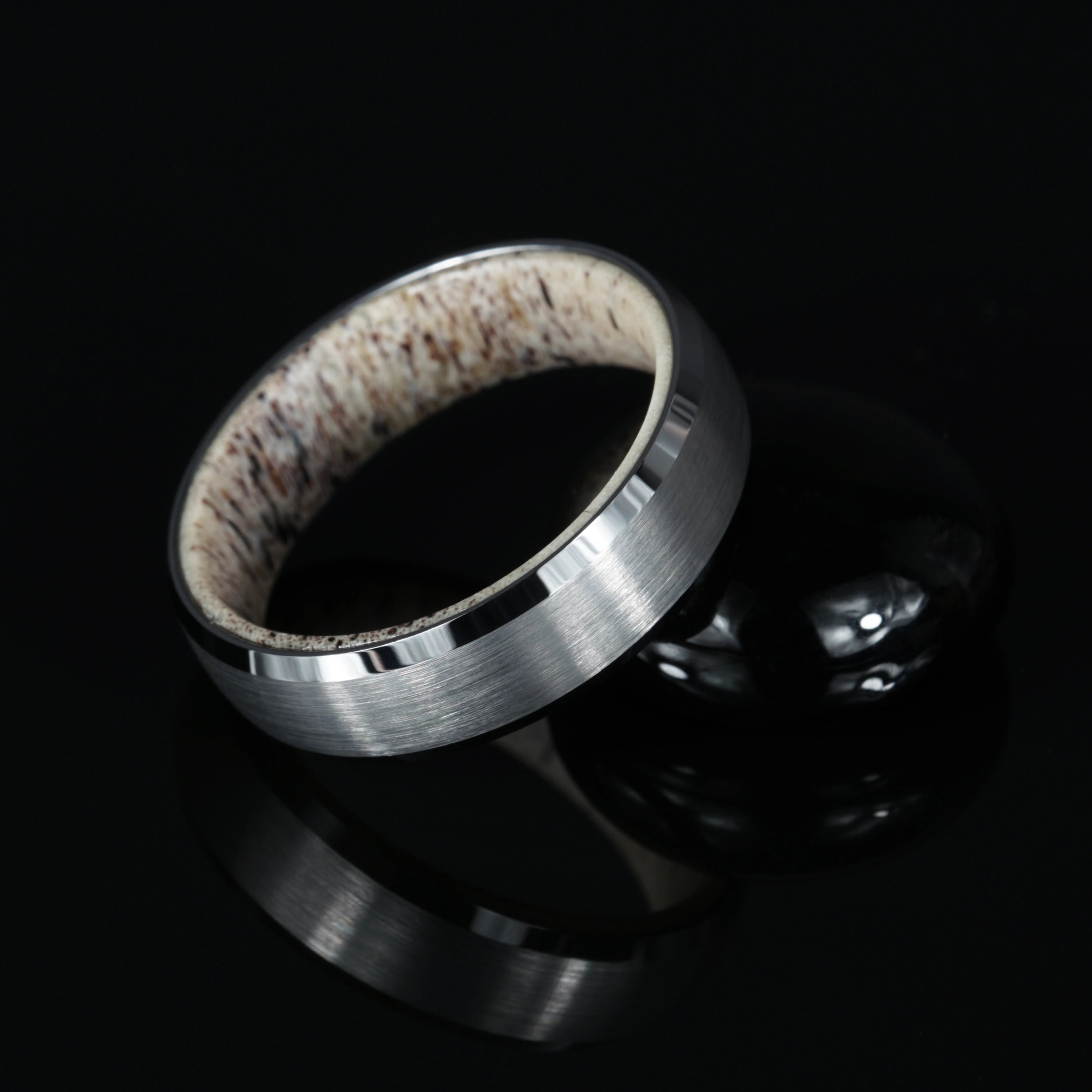 Skye - Bevelled Tungsten Ring with Scottish Deer Antler