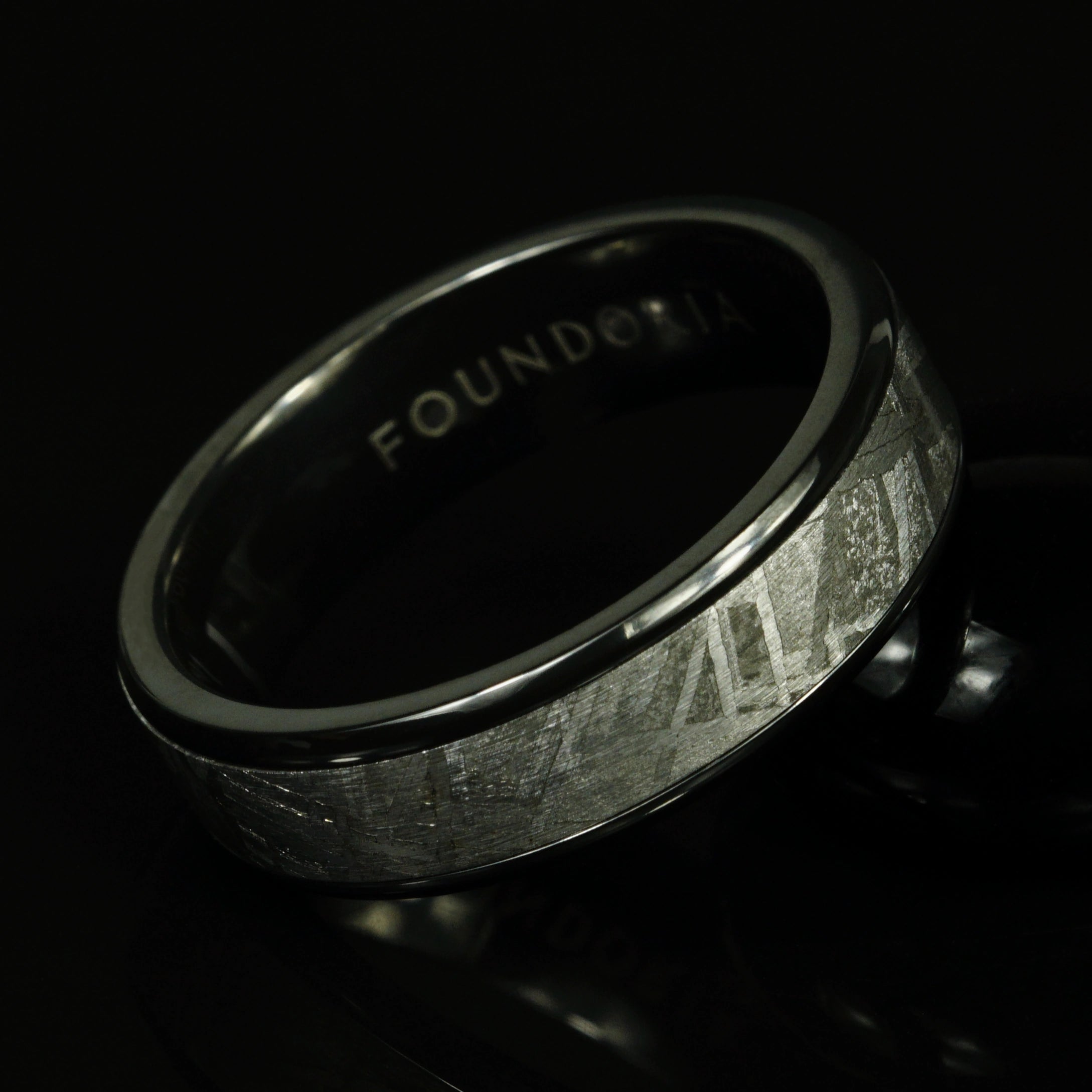 Erebus - Black Zirconium Ring with Meteorite Inlay