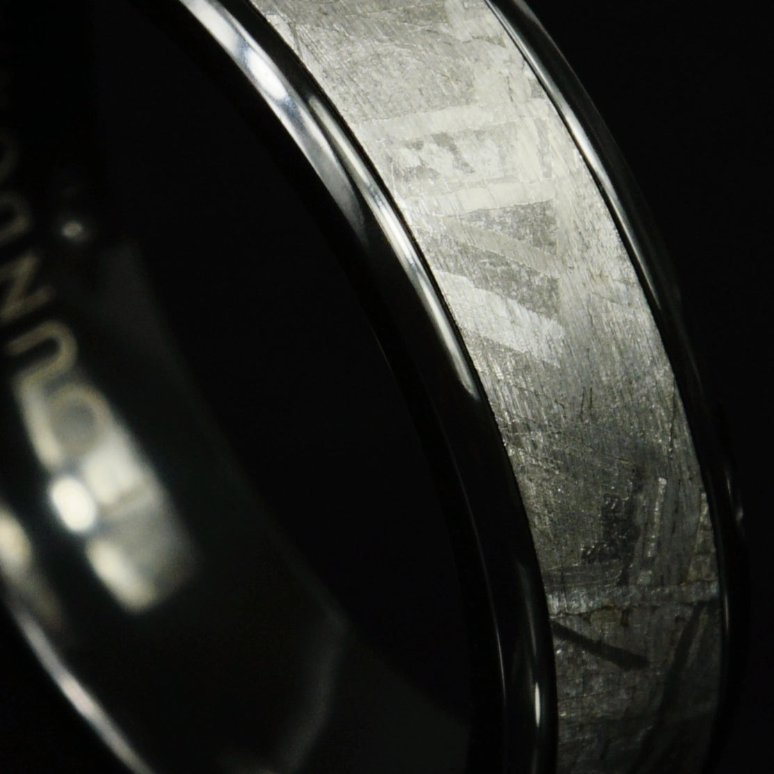 Erebus - Black Zirconium Ring with Meteorite Inlay