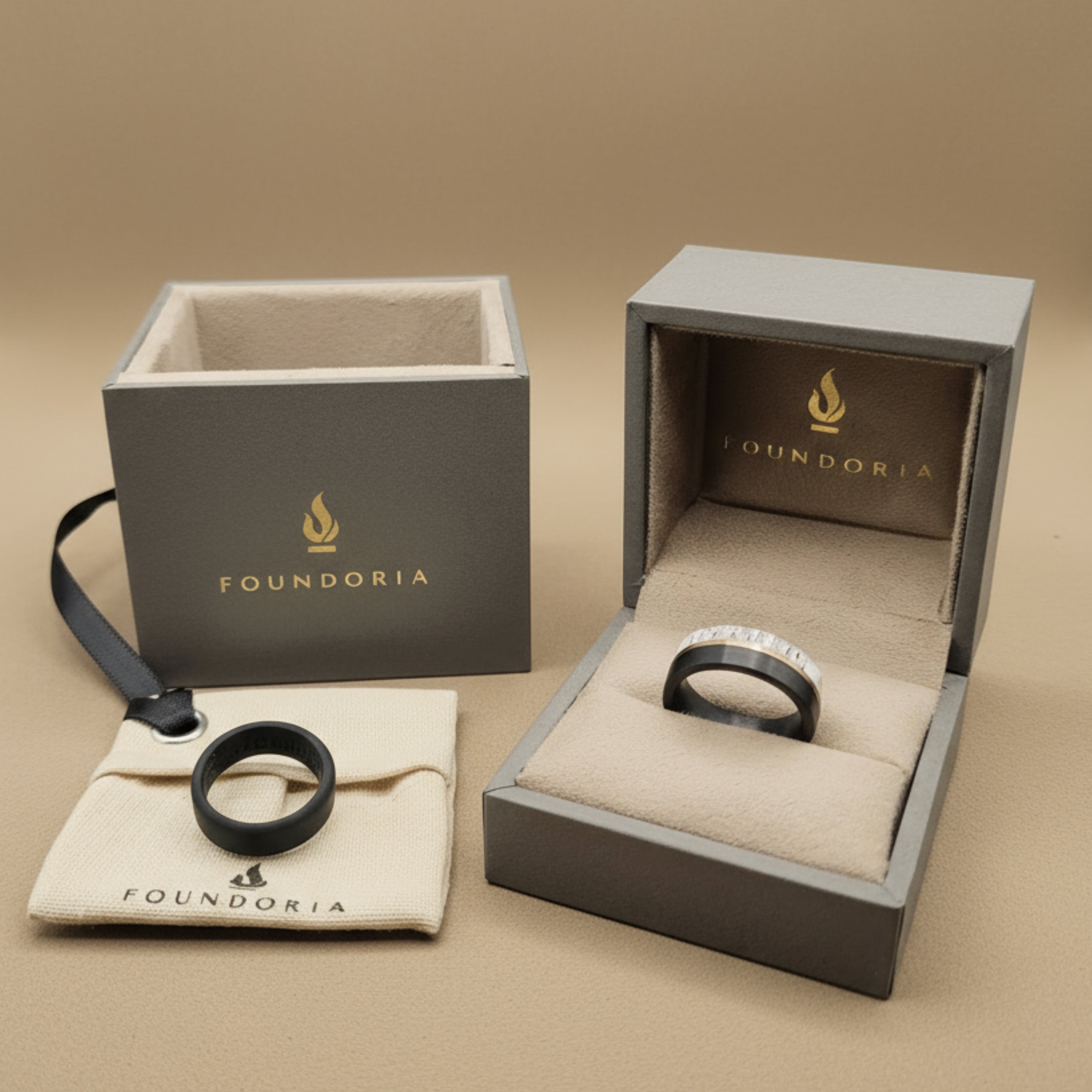 Antleris - Black Tungsten Ring with Wide Antler