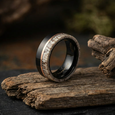Antleris - Black Tungsten Ring with Wide Antler - Main Product Image | Foundoria