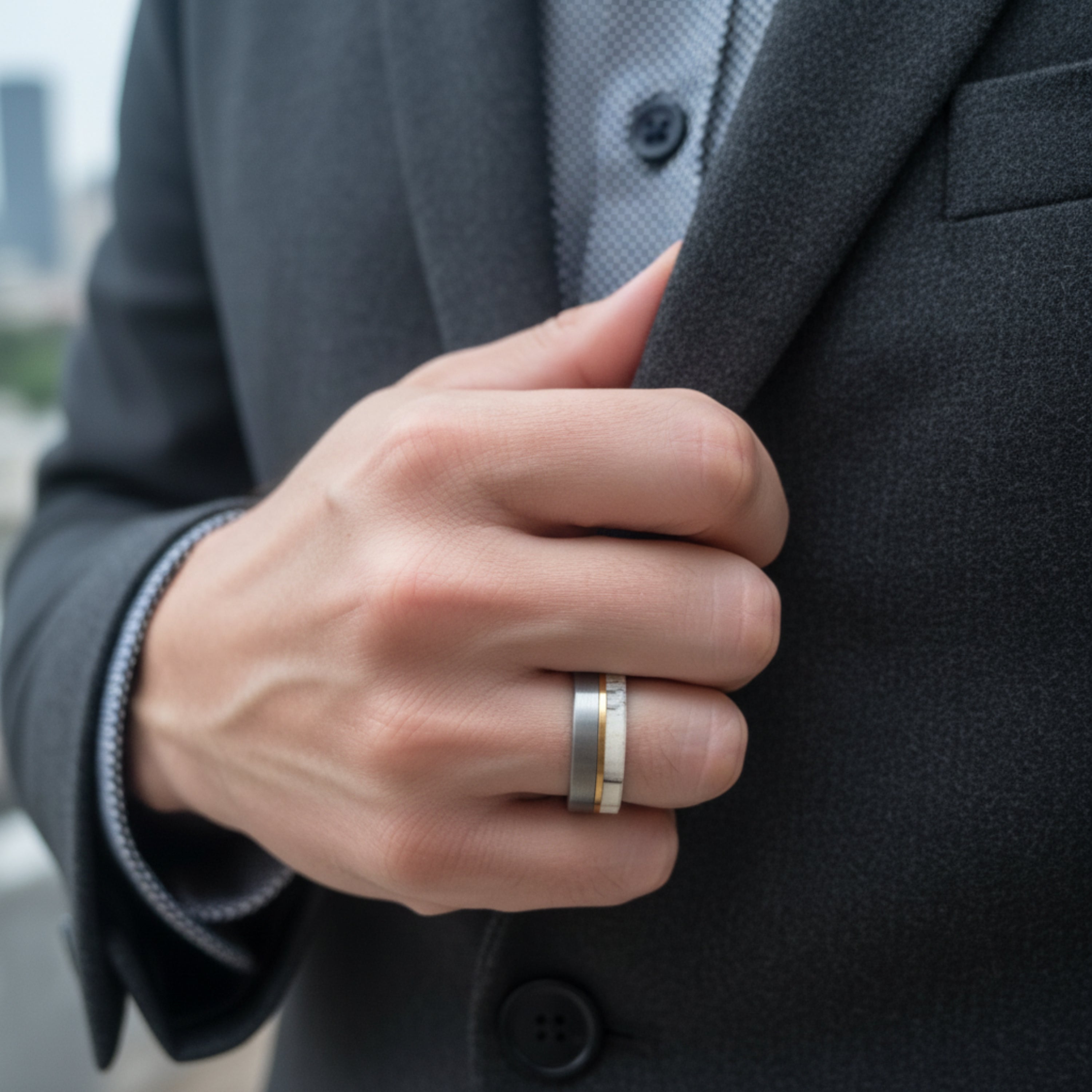 Antleris - Silver Tungsten Ring with Wide Antler