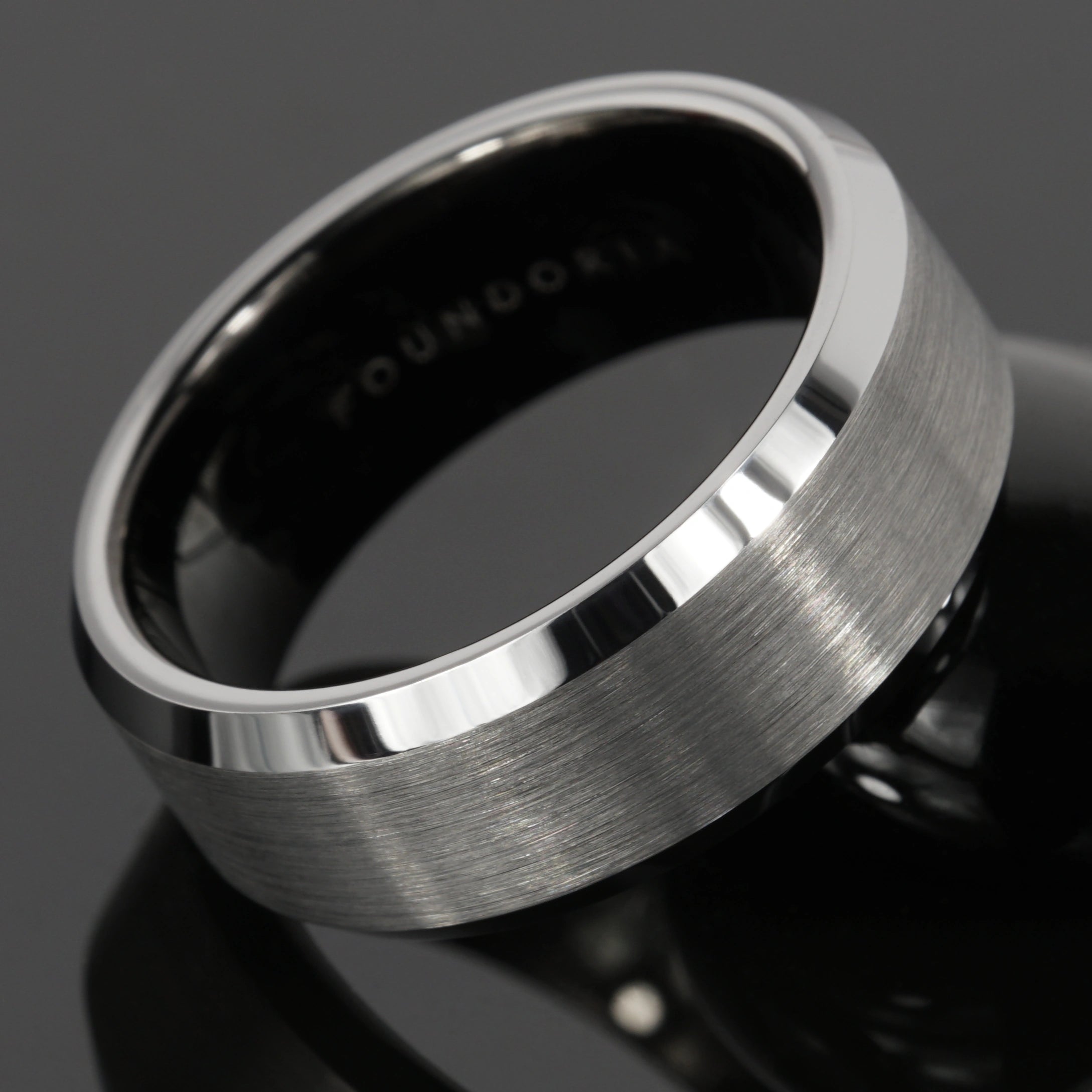 Argentis - Silver Tungsten Ring with Black Sleeve