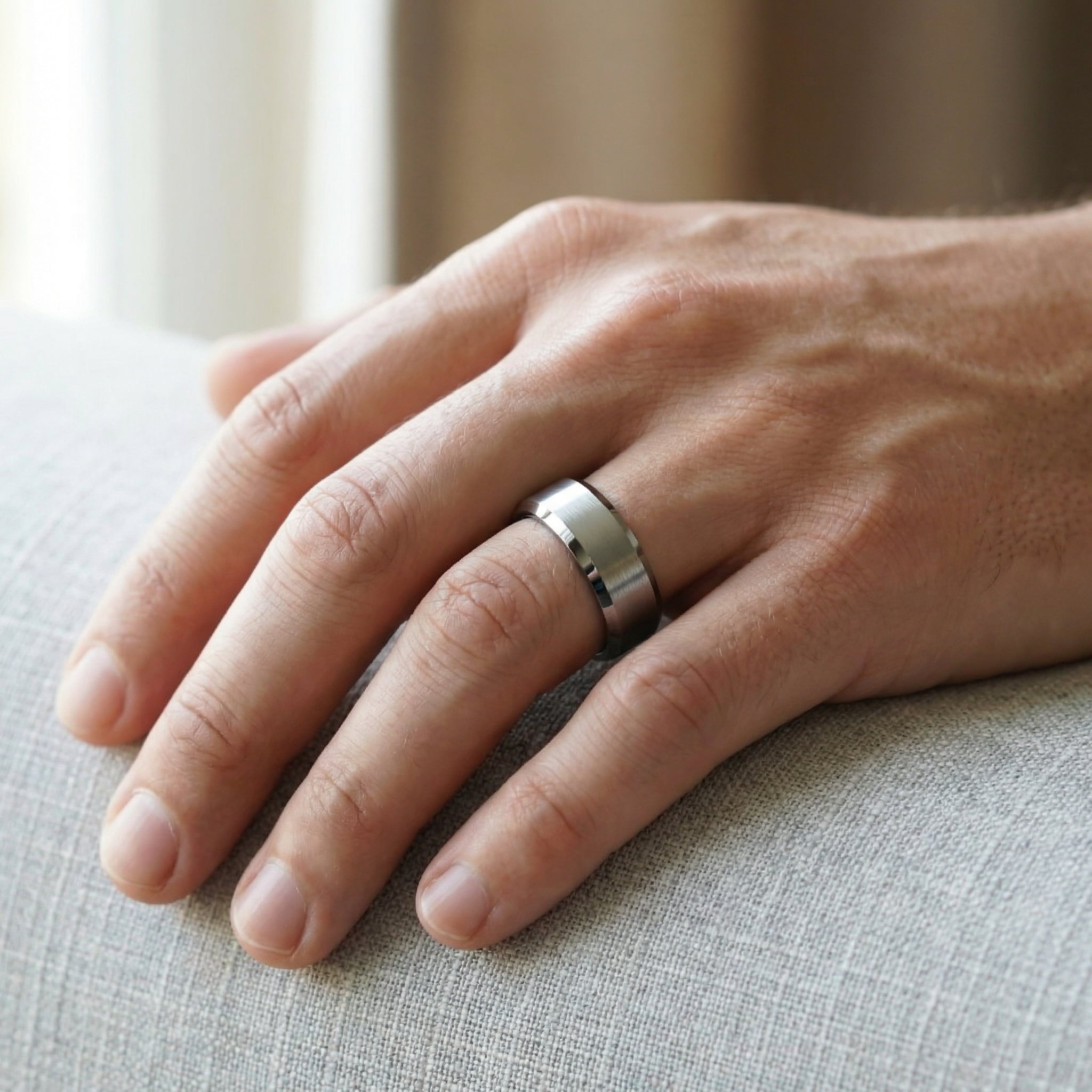 Argentis - Silver Tungsten Ring with Black Sleeve