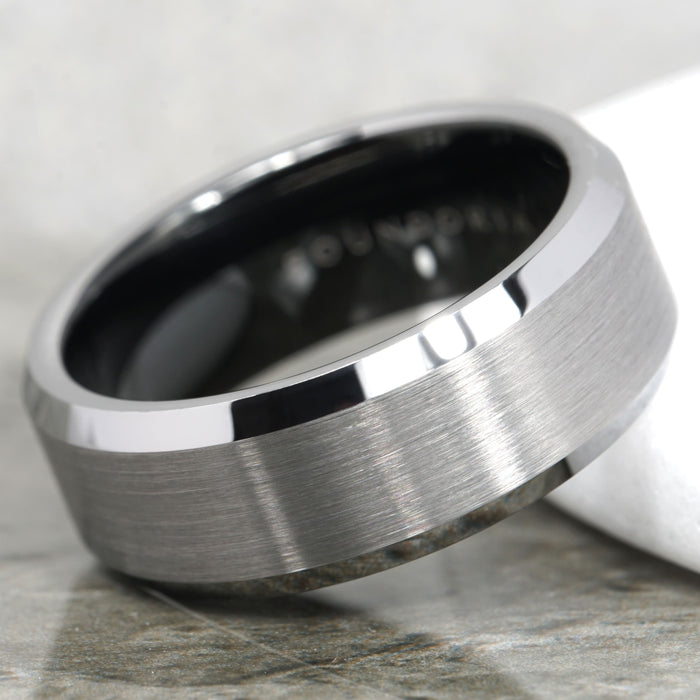 Argentis - Silver Tungsten Ring with Black Sleeve