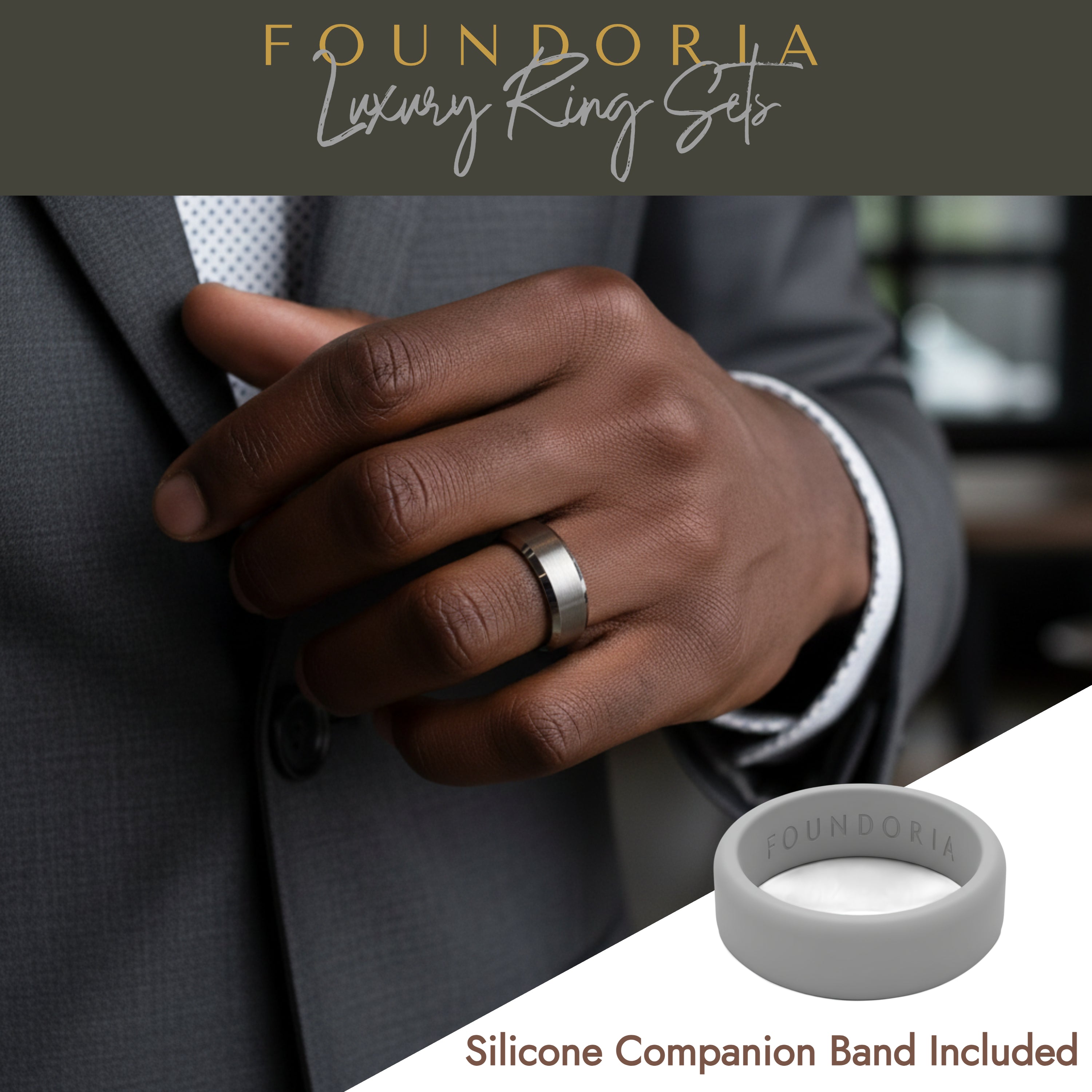 Argentis - Silver Tungsten Ring with Black Sleeve