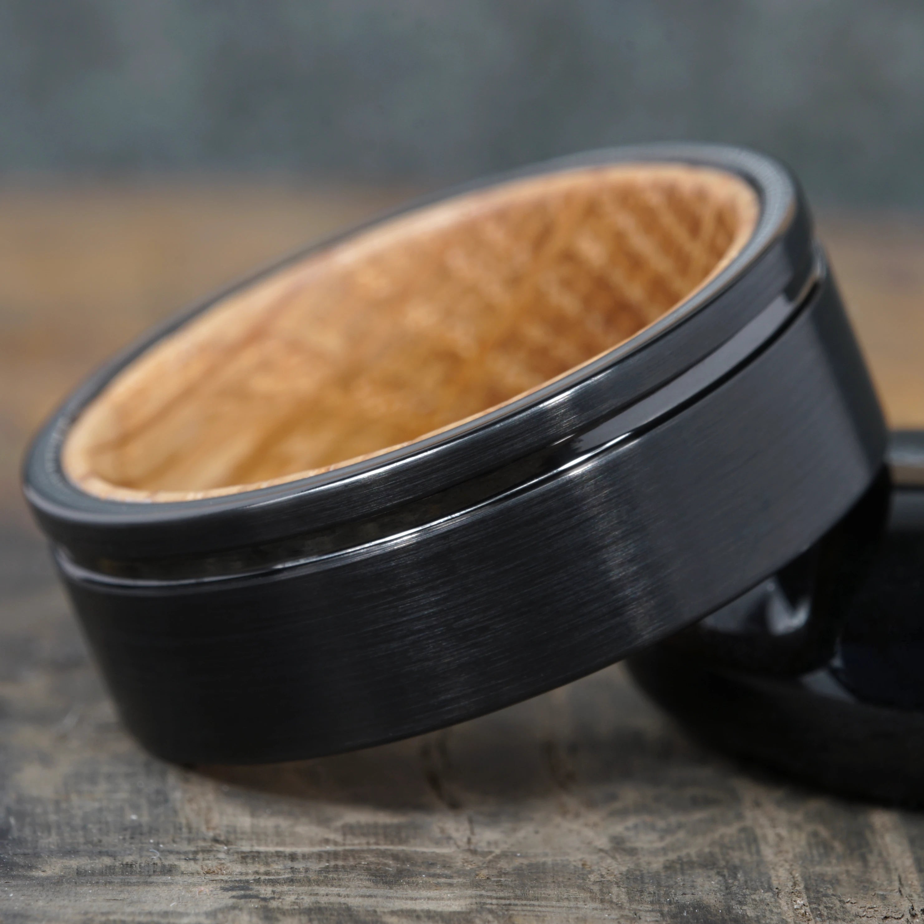 Ascent - Brushed Black Tungsten with Whisky Barrel Wood