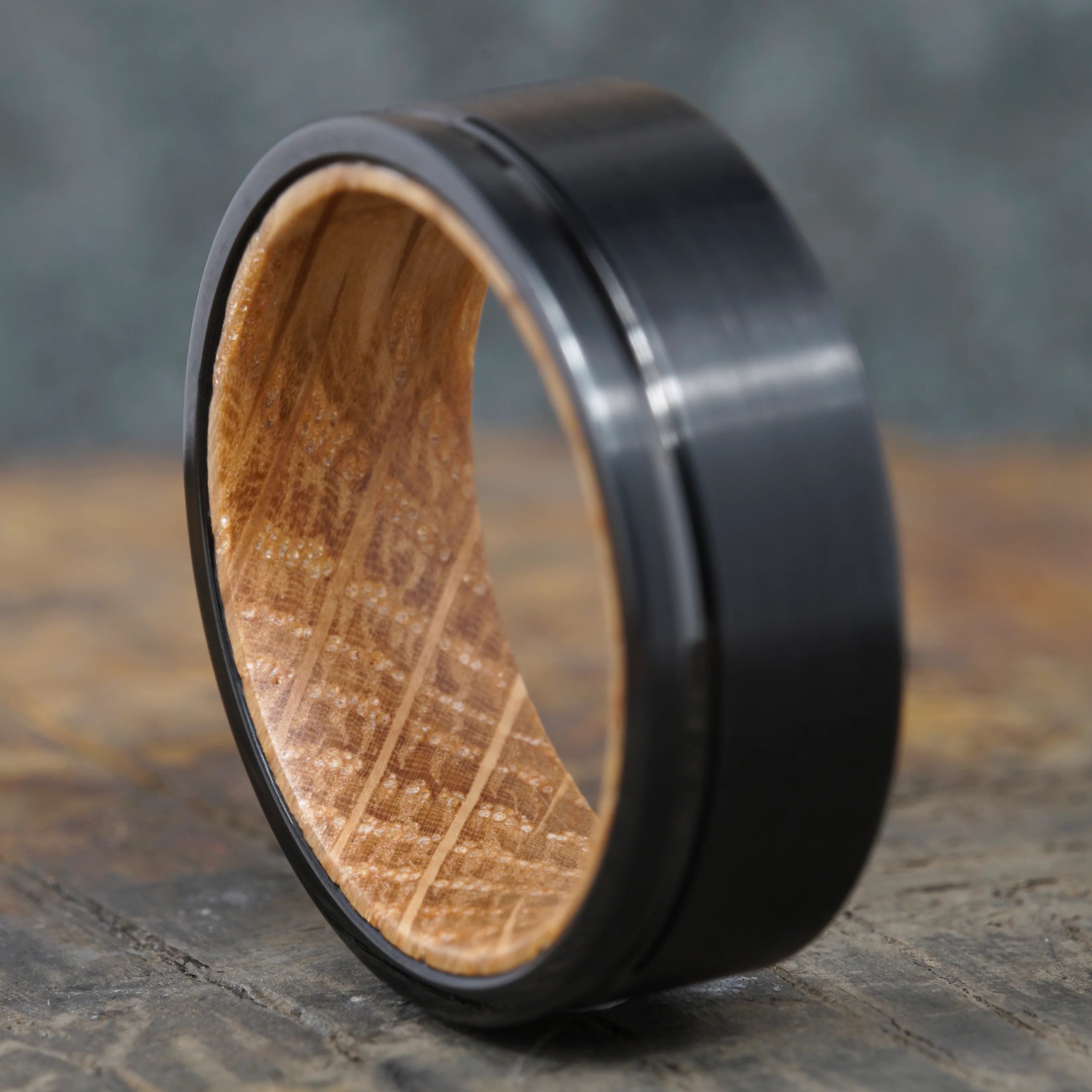 Ascent - Brushed Black Tungsten with Whisky Barrel Wood