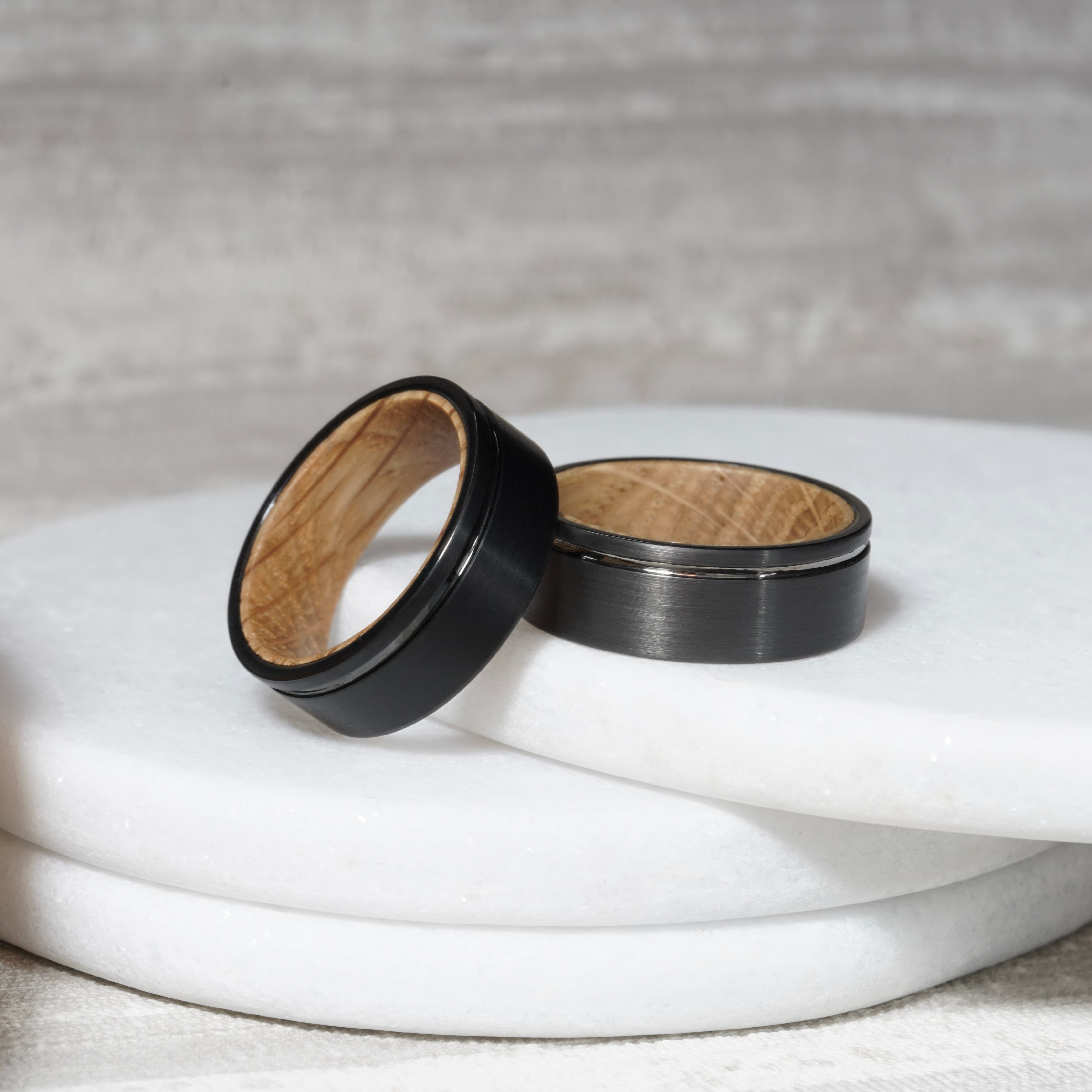 Ascent - Brushed Black Tungsten with Whisky Barrel Wood