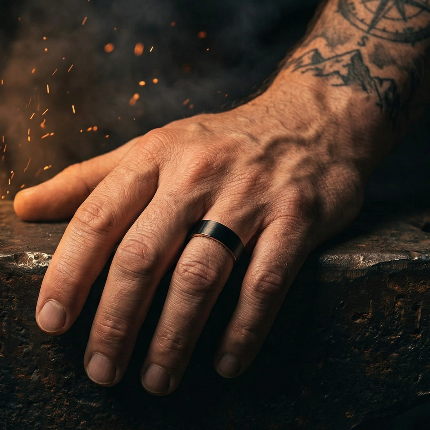 Aurin - Black Tungsten Ring with Rose Gold
