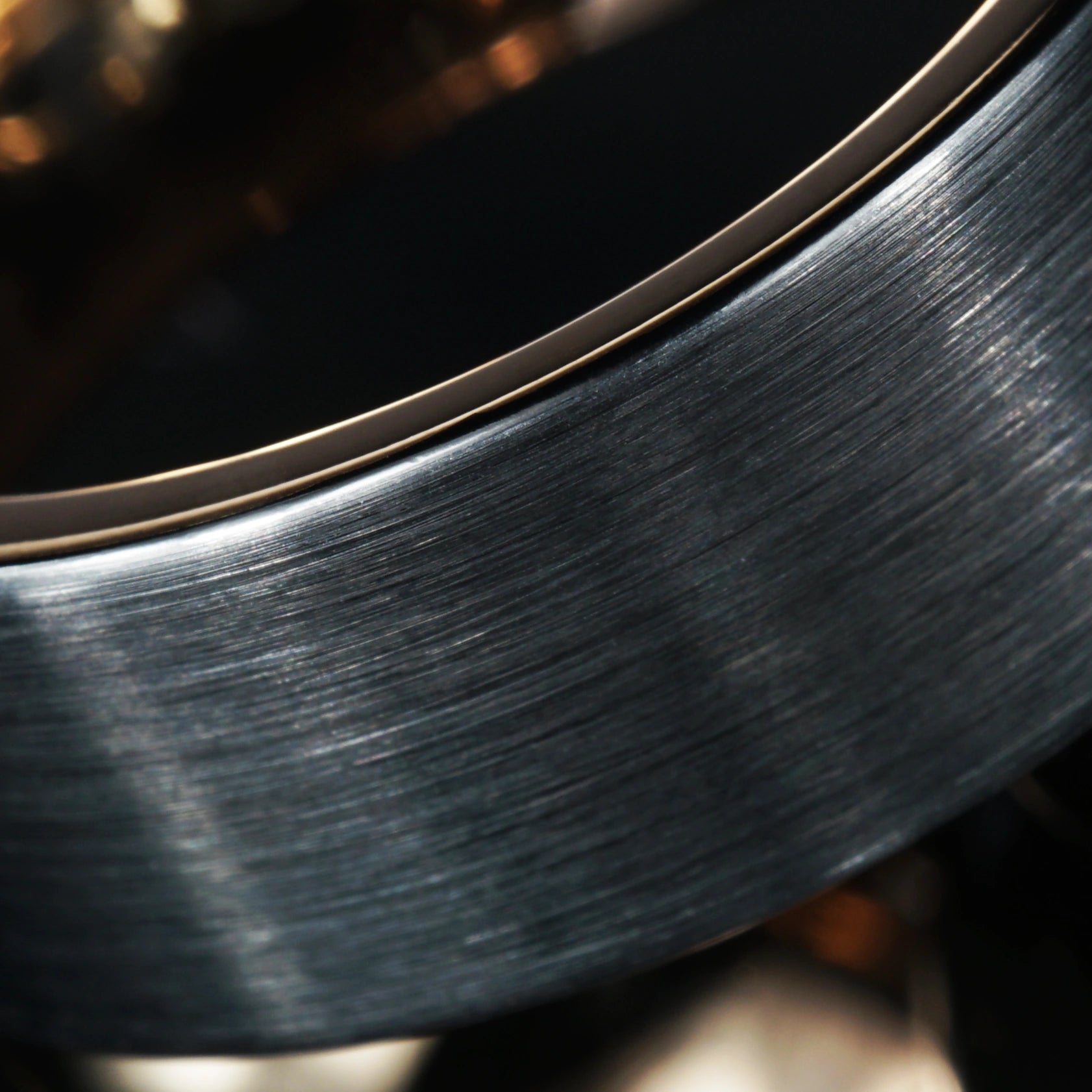 Aurin - Black Tungsten Ring with Rose Gold