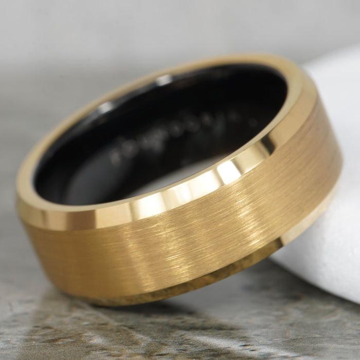 Aurion - 18K Gold Ion Plated Tungsten Ring with Black Sleeve