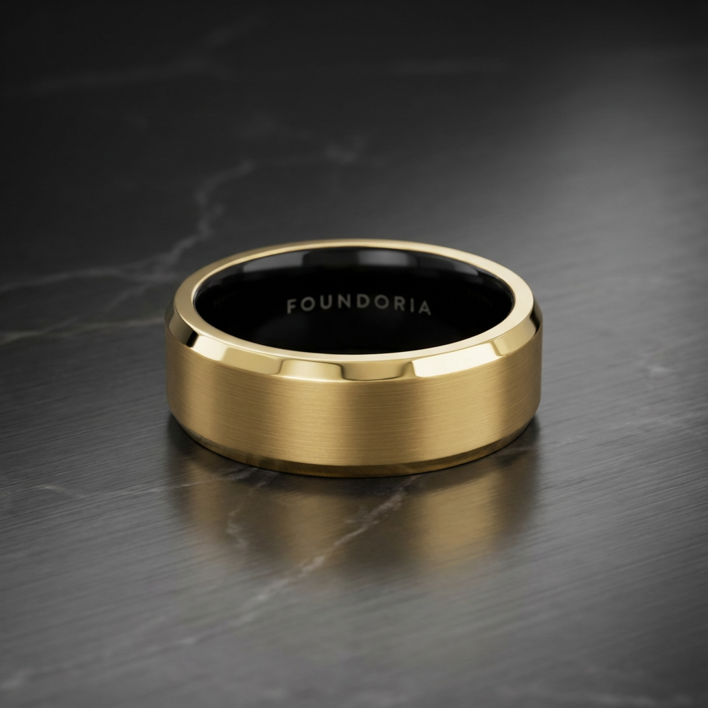 Aurion - 18K Gold Tungsten Ring with Black Sleeve