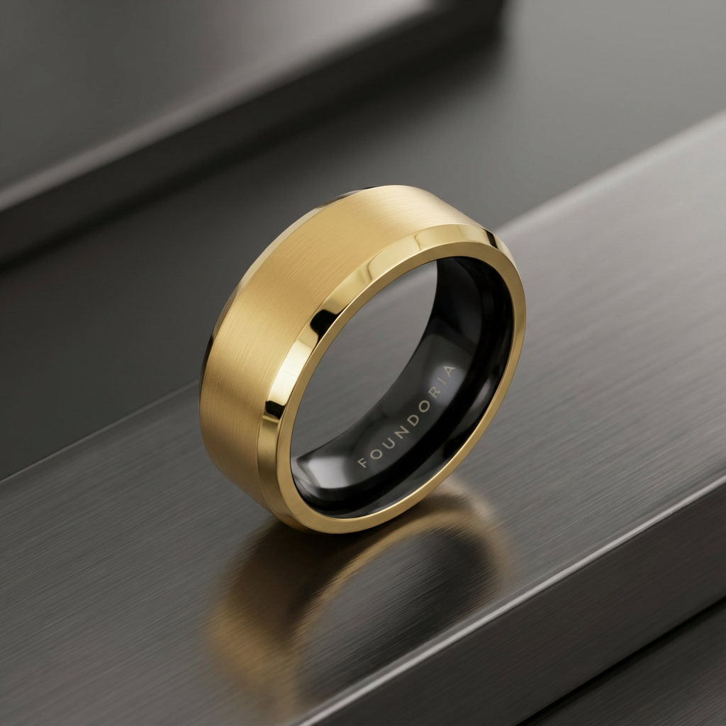Aurion - 18K Gold Tungsten Ring with Black Sleeve