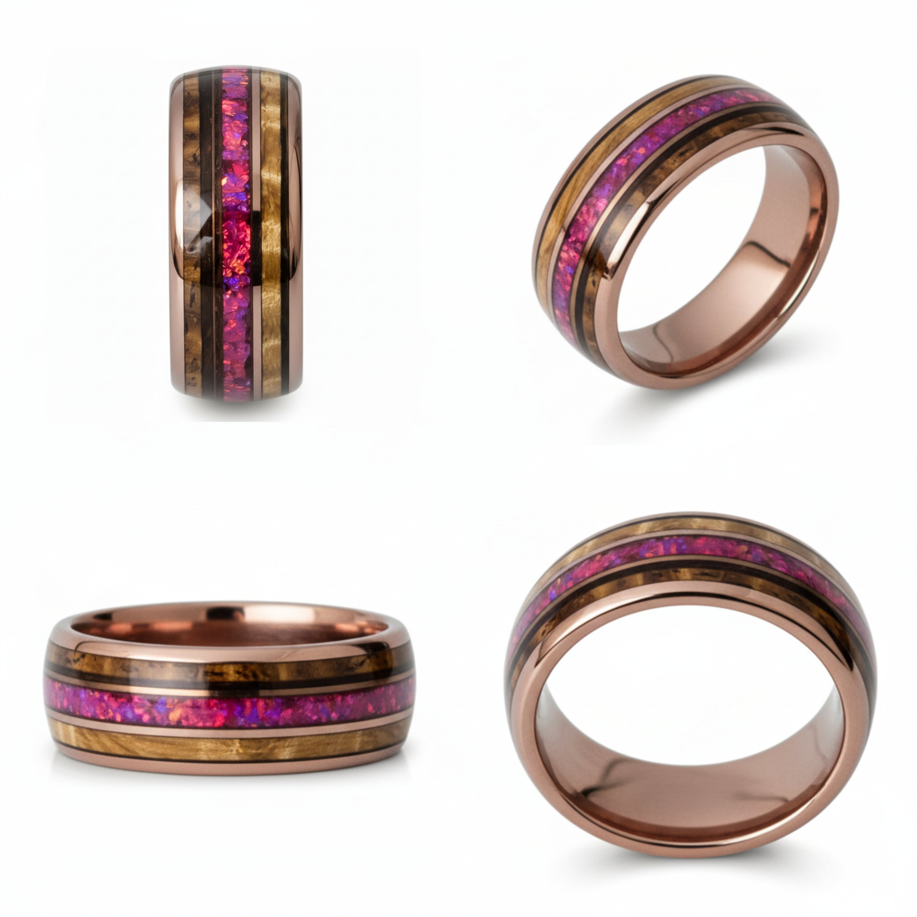 Caskara - Coffee Tungsten with Red Opal and Whiskey Barrel Wood