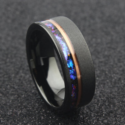 CELESTIUM Tungsten modern mens ring - galaxy and rose gold inlay